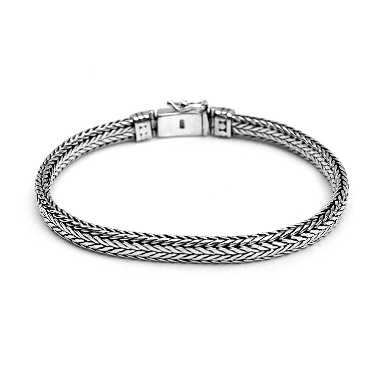 UNISEX HANDMADE Bali SNAKE Chain Bracelet Solid Sterling Silver Rectangular 6 mm - Inspiring Jewellery