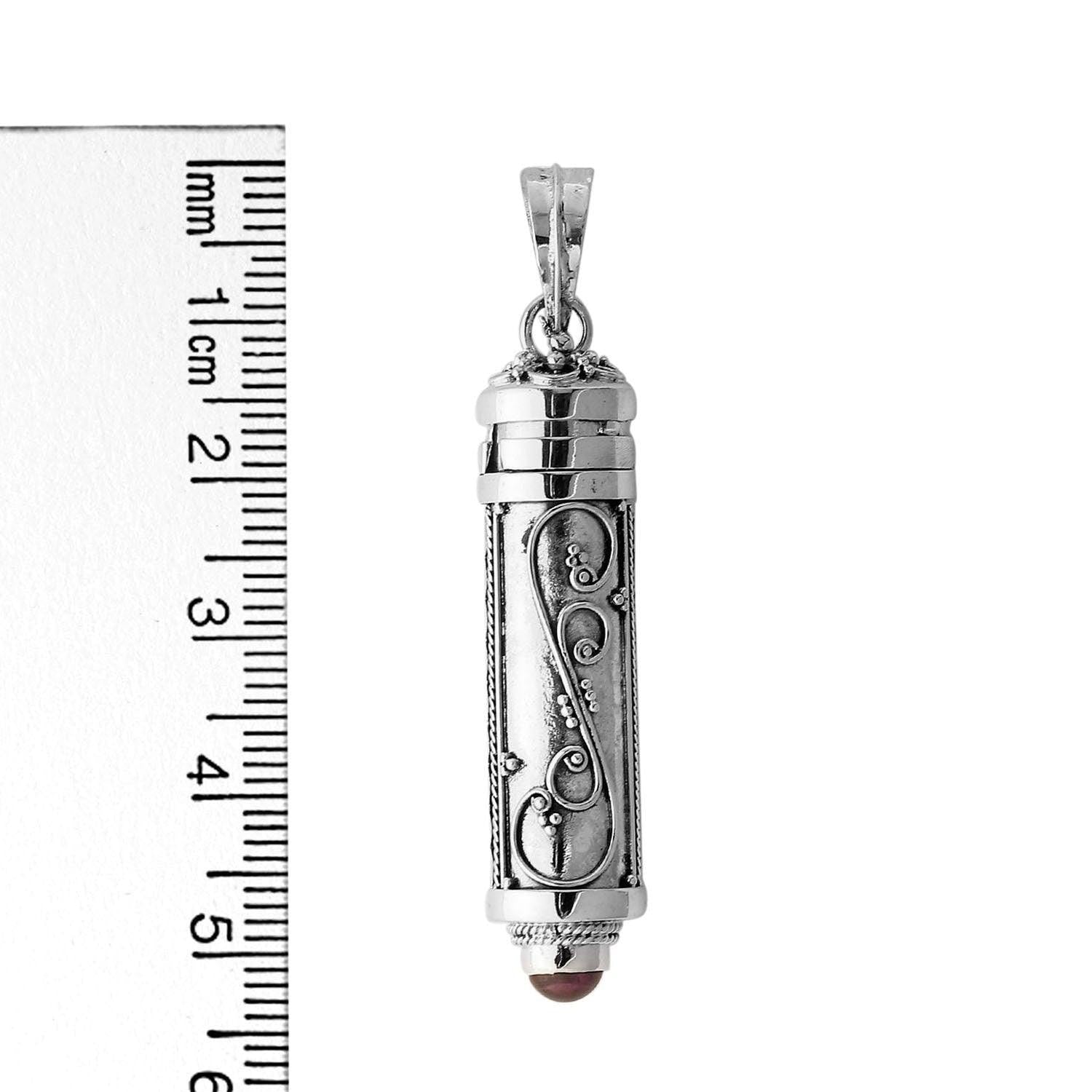 Red Garnet Prayer Box - Pill Box - Perfume Pendant - Ashes Locket Pendant - 925 Sterling Silver - Inspiring Jewellery