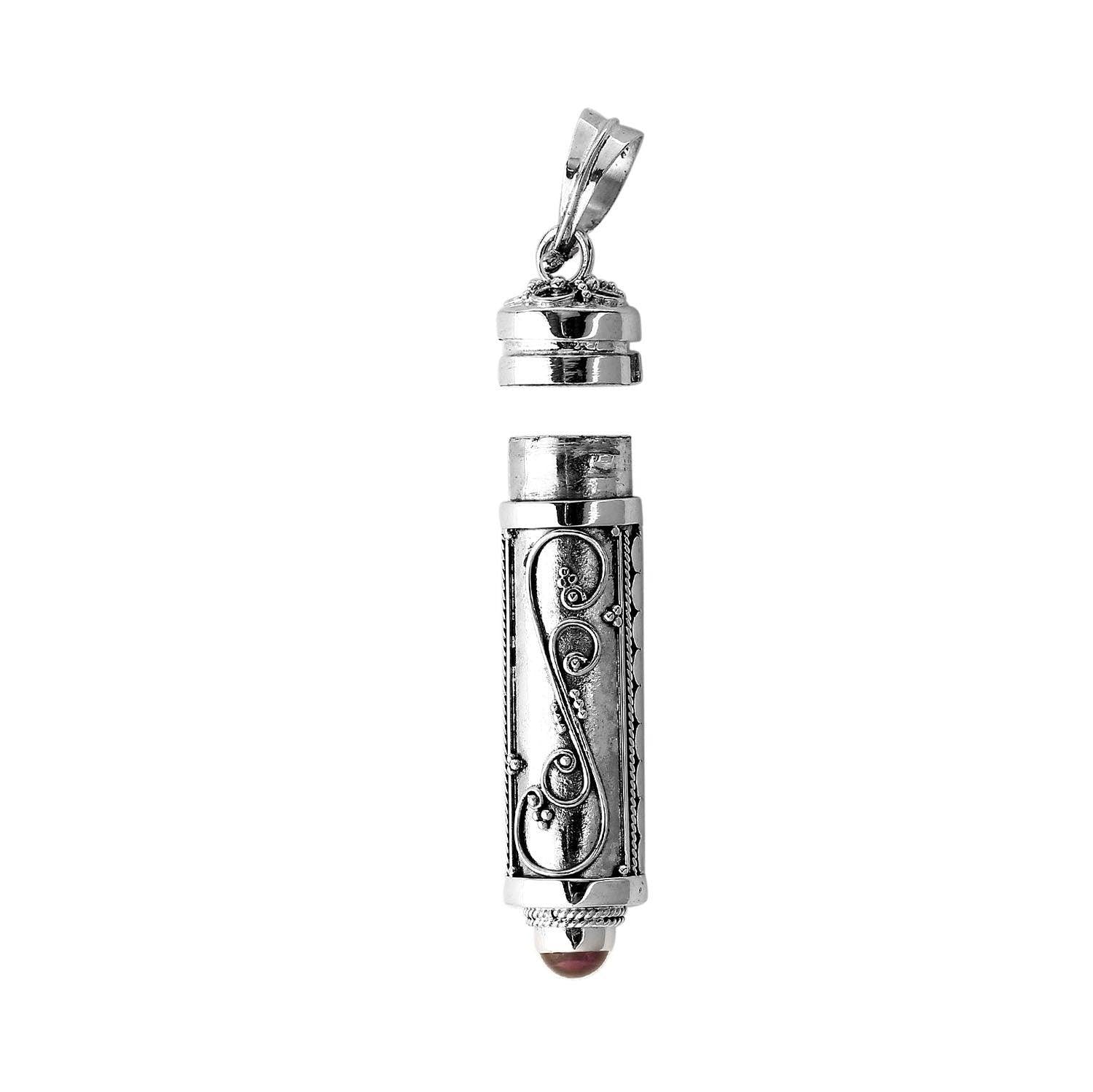 Red Garnet Prayer Box - Pill Box - Perfume Pendant - Ashes Locket Pendant - 925 Sterling Silver - Inspiring Jewellery