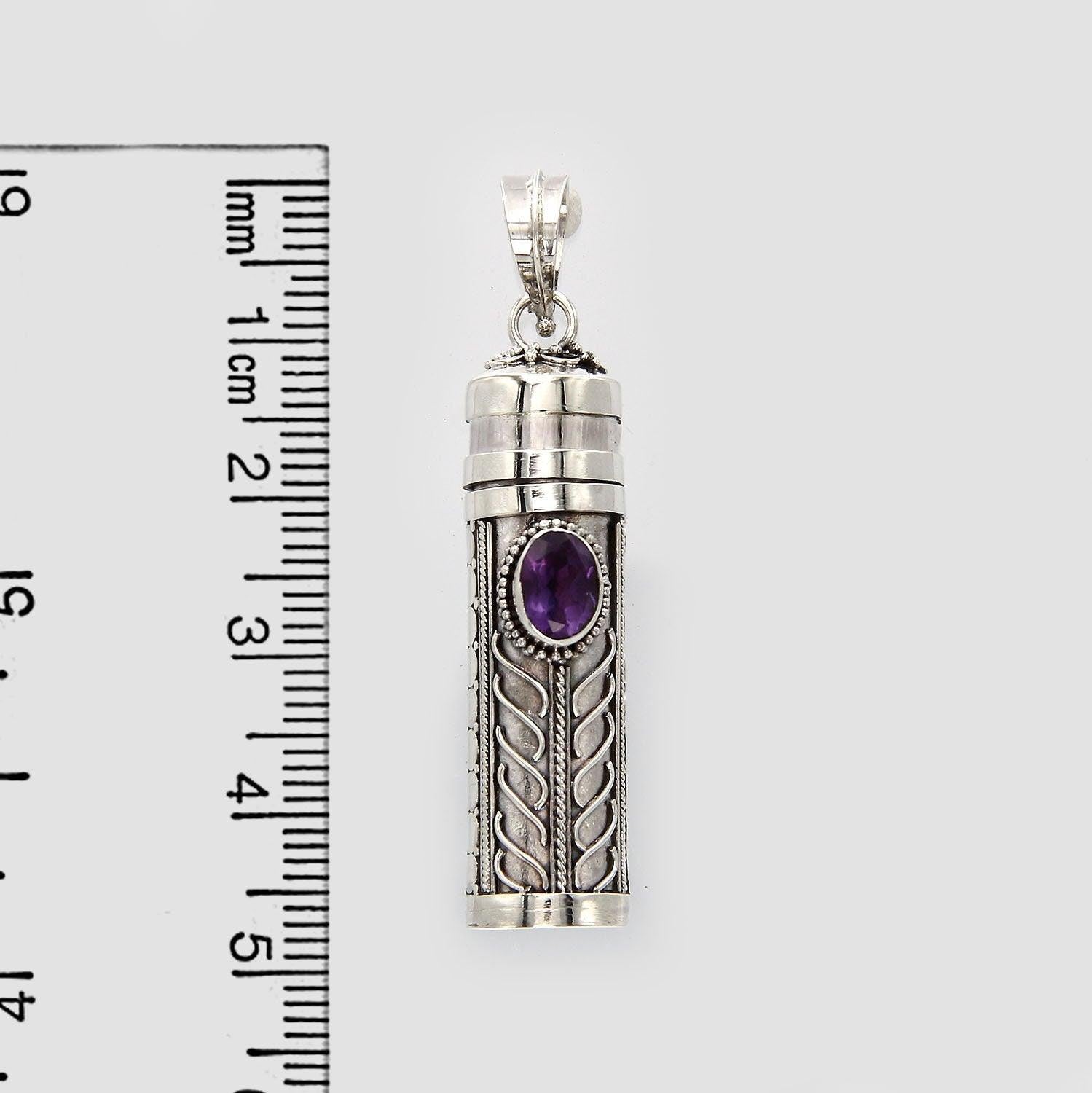 925 Sterling Silver Handmade Amethyst Locket - Perfume Bottle Pendant - Ashes Locket Pendant - Prayer Box - Pill Box - Inspiring Jewellery