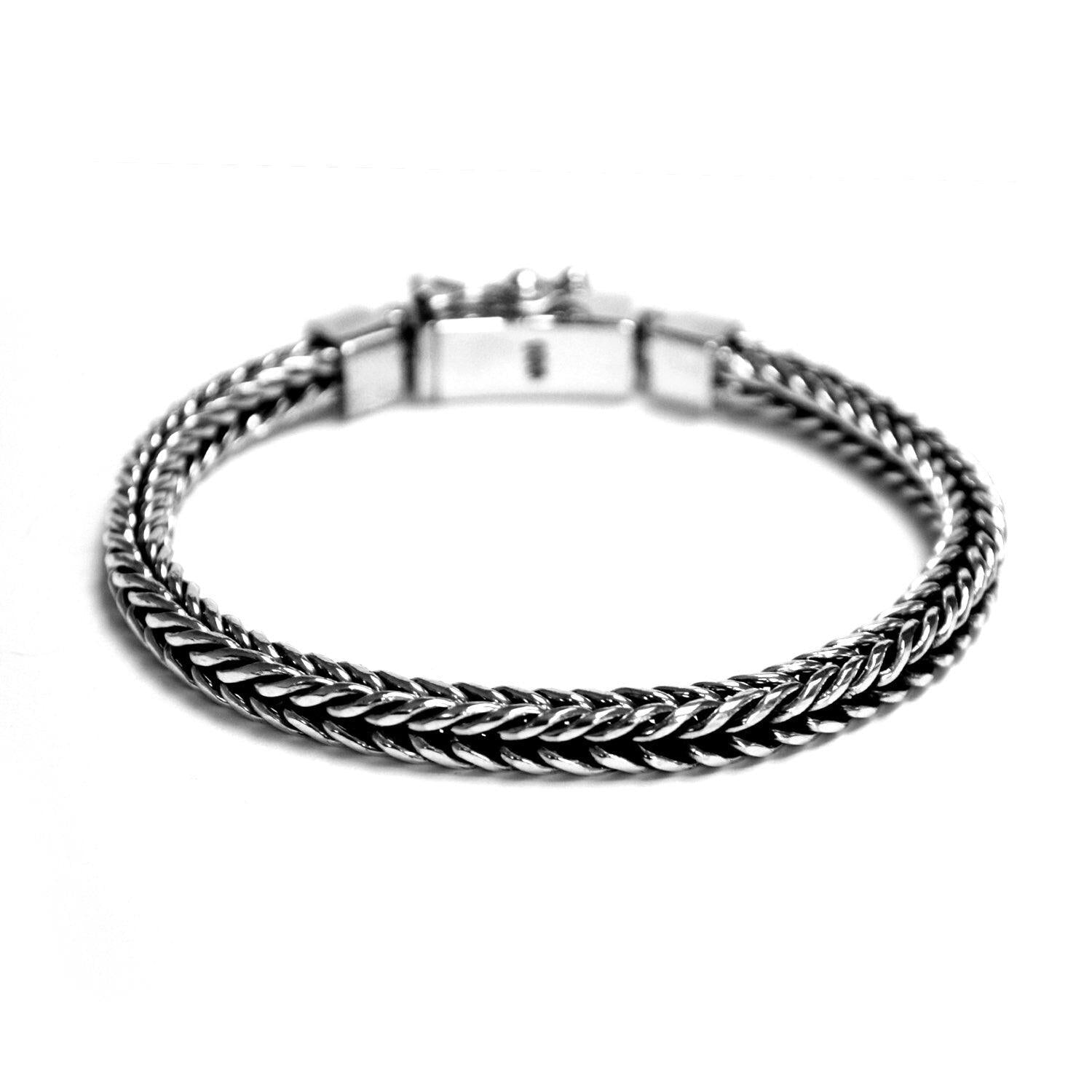 Solid 925 Sterling Silver Handmade Square WHEAT Chain Bracelet 5 mm Handmade - Inspiring Jewellery