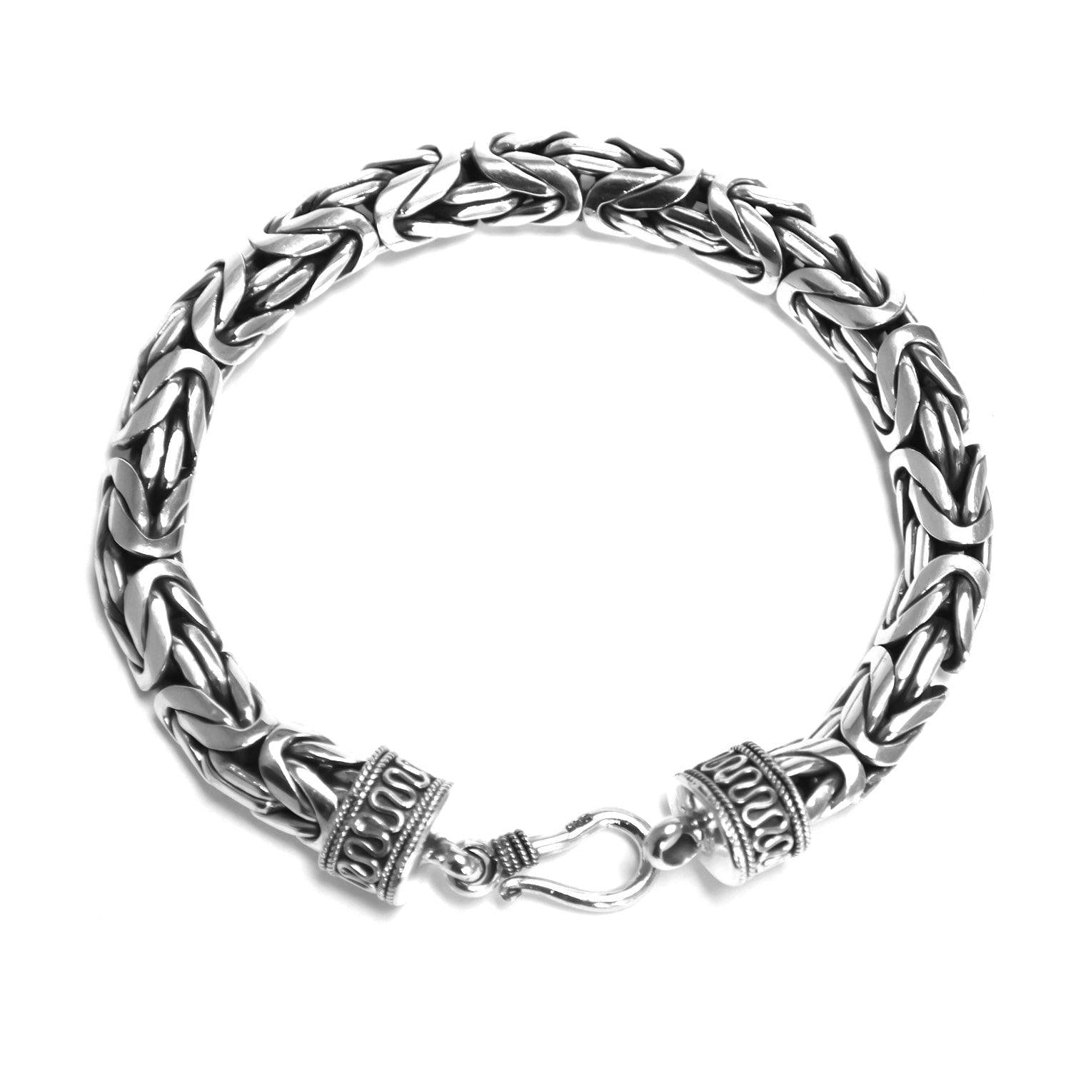 HEAVY CHUNKY MENS Byzantine Bracelet 10 mm Solid 925 Sterling Silver Oxidized - Inspiring Jewellery