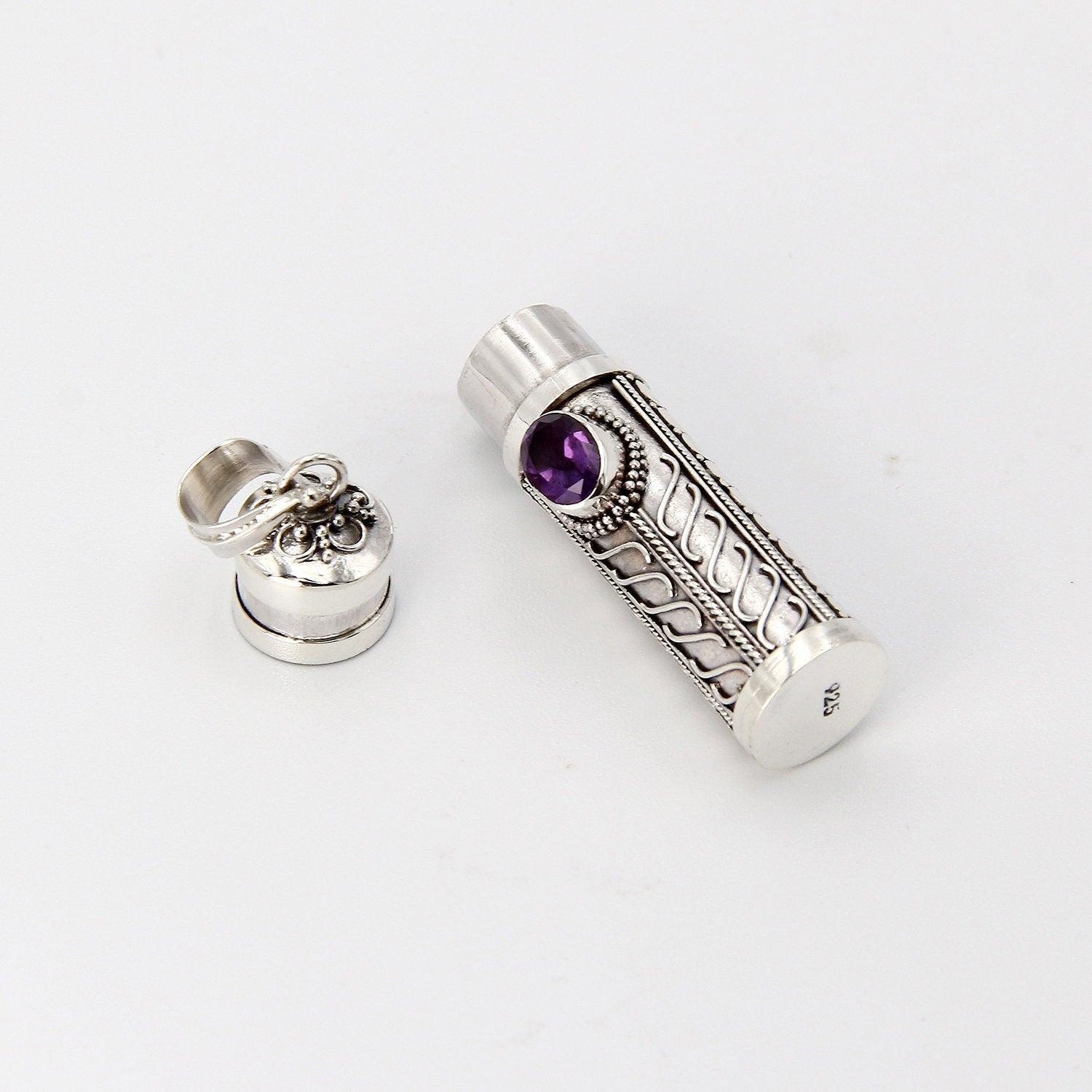 925 Sterling Silver Handmade Amethyst Locket - Perfume Bottle Pendant - Ashes Locket Pendant - Prayer Box - Pill Box - Inspiring Jewellery
