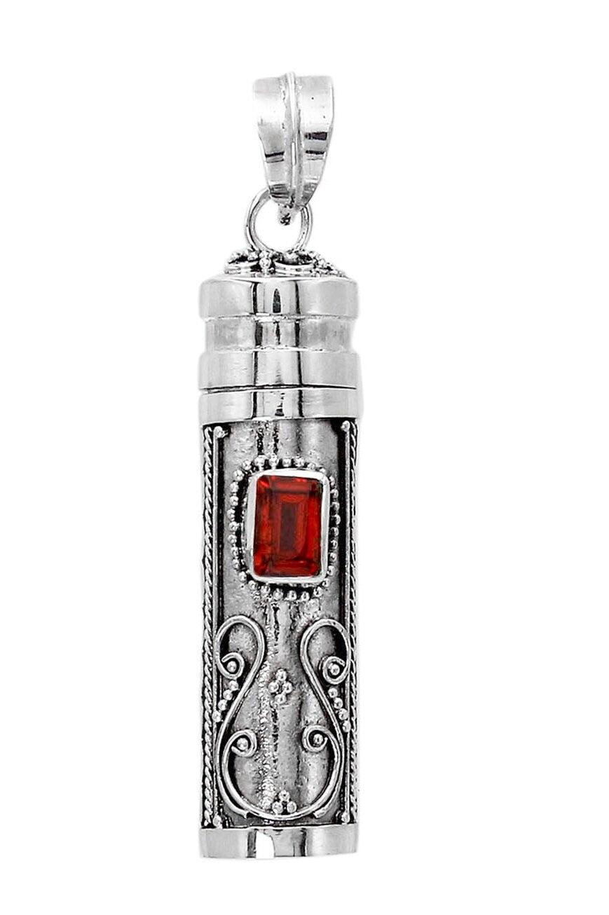 Red Garnet Prayer Box - Pill Box - Perfume Bottle - Ashes Locket Pendant - 925 Sterling Silver - Inspiring Jewellery