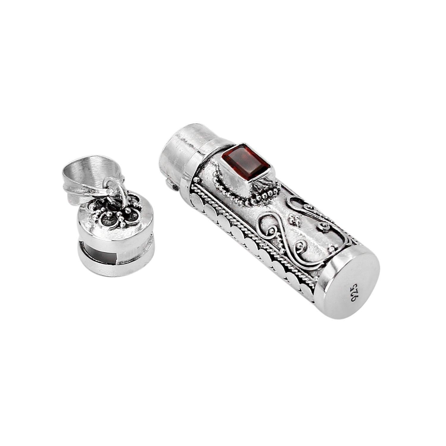 Red Garnet Prayer Box - Pill Box - Perfume Bottle - Ashes Locket Pendant - 925 Sterling Silver - Inspiring Jewellery