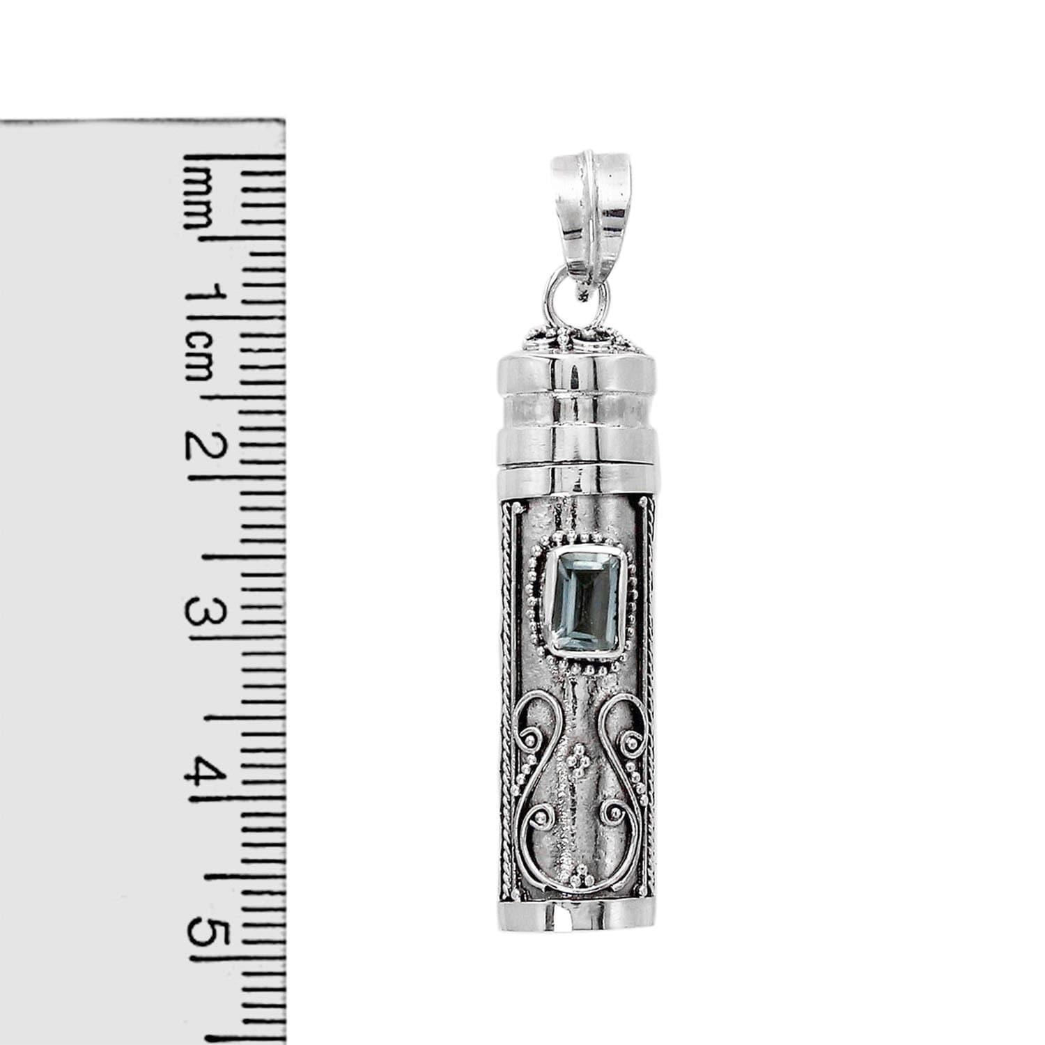 Blue Topaz Prayer Box - Pill Box - Perfume Pendant - Ashes Locket Pendant - 925 Sterling Silver Handmade - Inspiring Jewellery