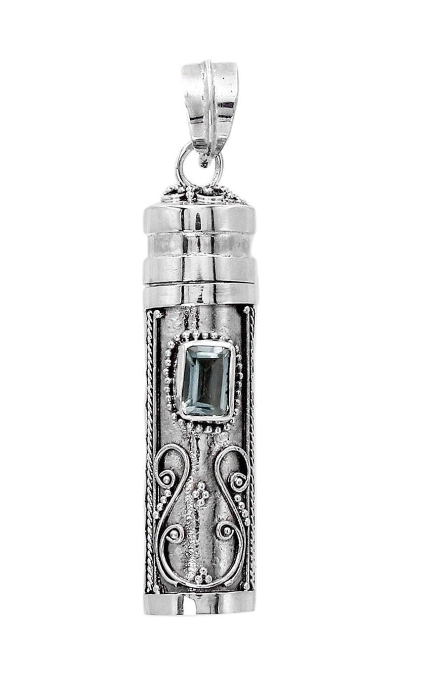 Blue Topaz Prayer Box - Pill Box - Perfume Pendant - Ashes Locket Pendant - 925 Sterling Silver Handmade - Inspiring Jewellery