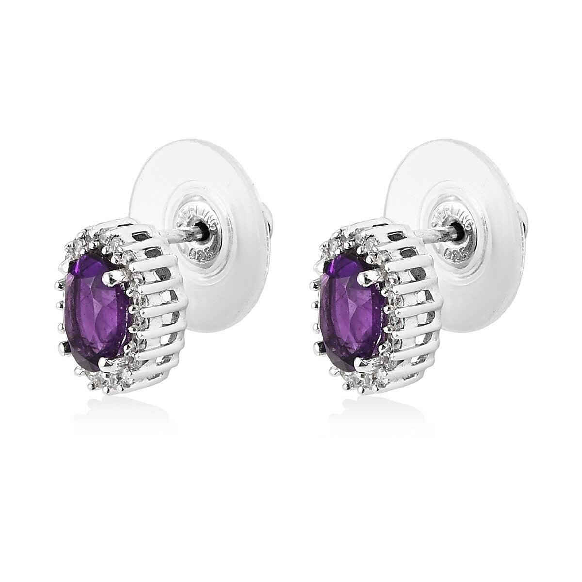 Halo Bridal Studs, Amethyst Studs, February birthstone earrings, 925 Silver Stud , Halo Stud Earring, Oval Studs, Classic Halo Earrings - Inspiring Jewellery