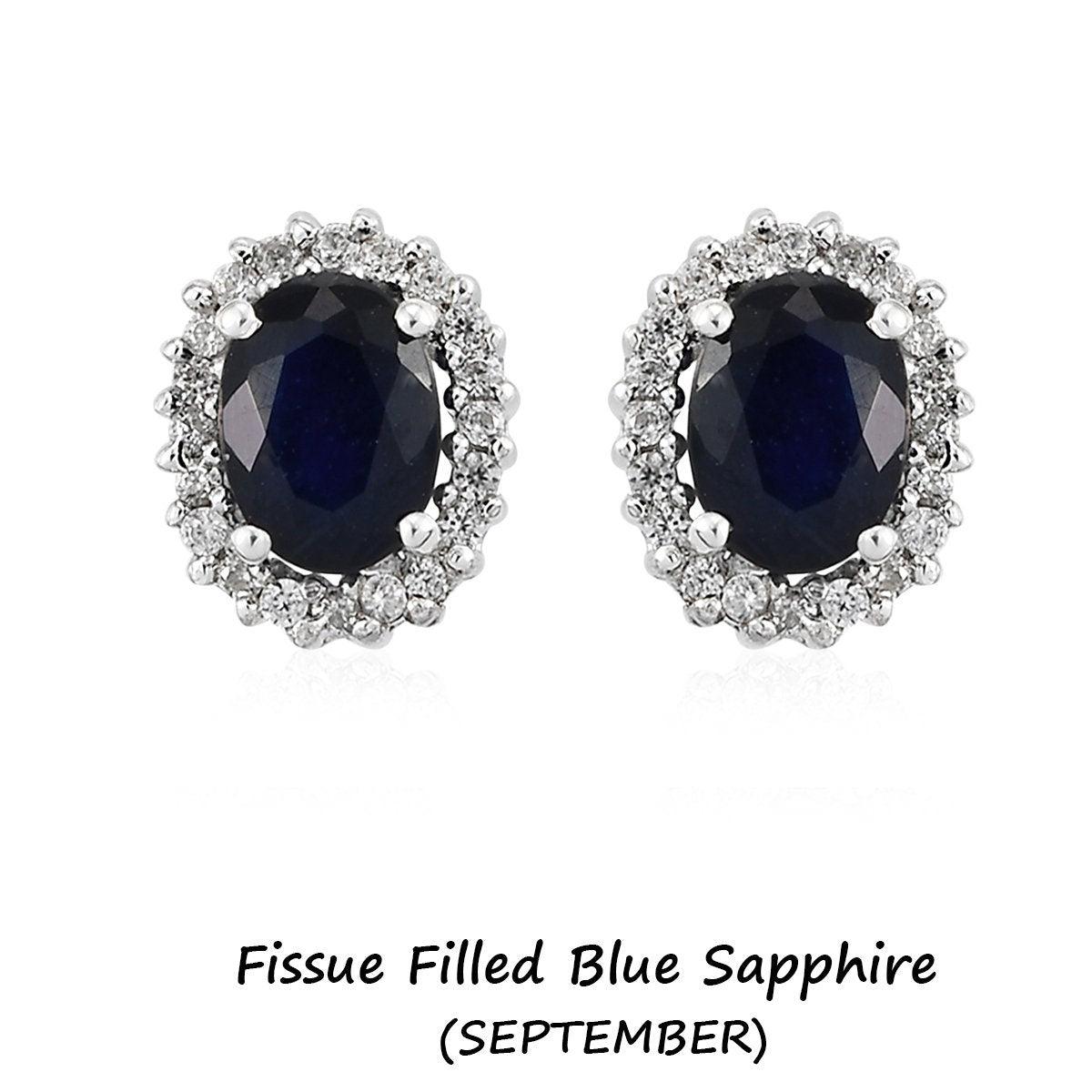 Blue Sapphire Studs, September birthstone earrings, 925 Silver Stud , Halo Stud Earring, Oval Studs, Halo Earrings , Halo Bridal Studs - Inspiring Jewellery