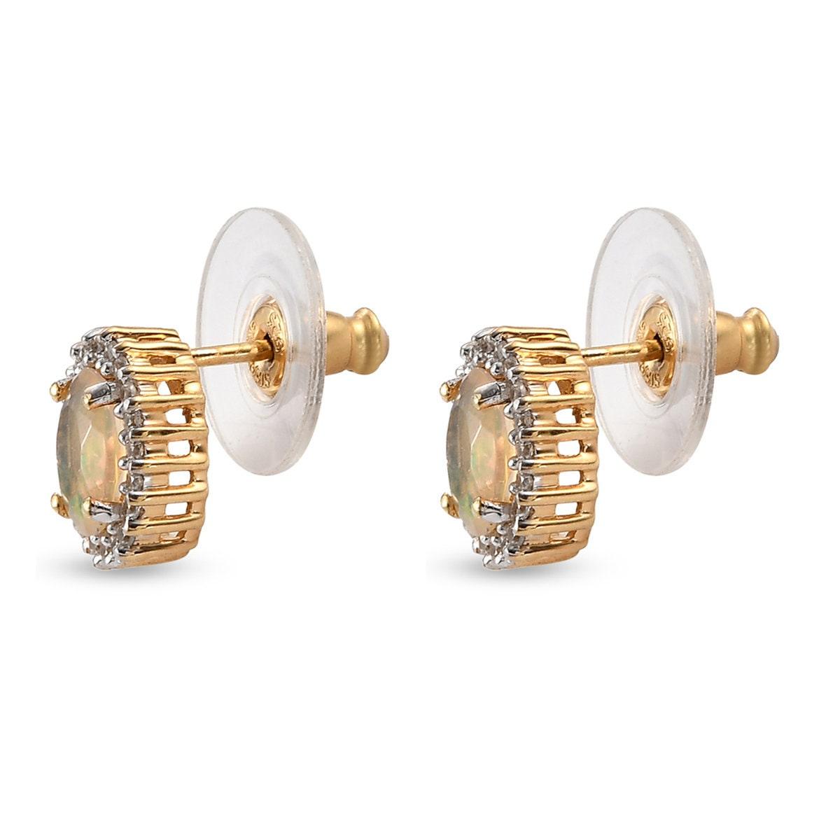 Ethiopian Opal Studs, October birthstone earrings, 925 Silver Stud , Halo Stud Earring, Oval Studs, Halo Earrings , Halo Bridal Studs - Inspiring Jewellery