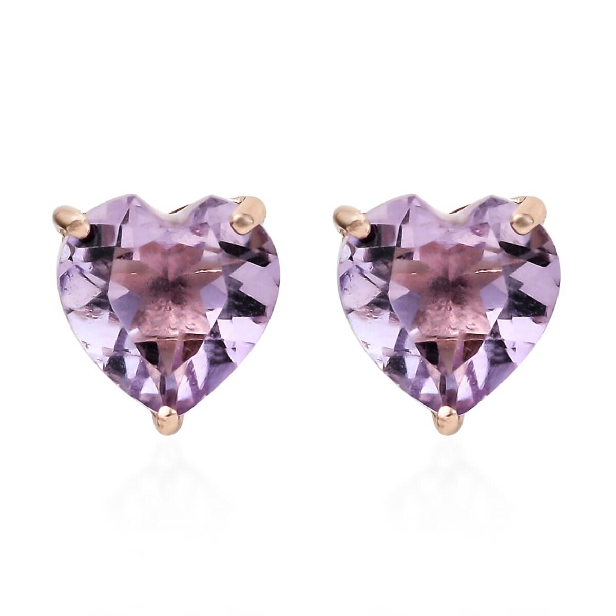 Pink Amethyst Heart Gemstone earrings , 925 Sterling Silver Stud , Rose Gold , Pink Gemstone Heart Studs by Inspiring Jewellery - Inspiring Jewellery