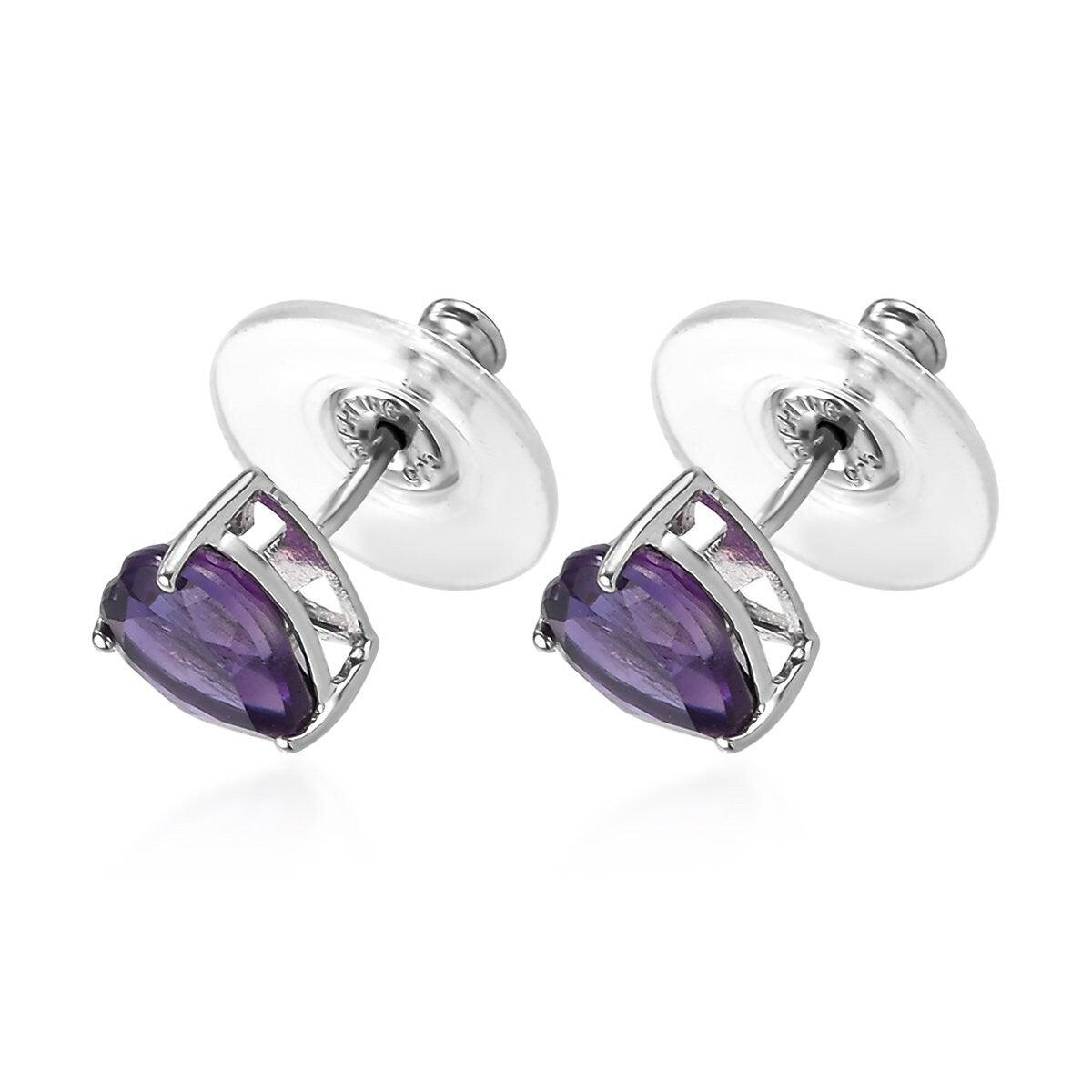 Purple Amethyst Heart Gemstone earrings , 925 Sterling Silver Stud , Platinum , Pink Gemstone Heart Studs by Inspiring Jewellery - Inspiring Jewellery