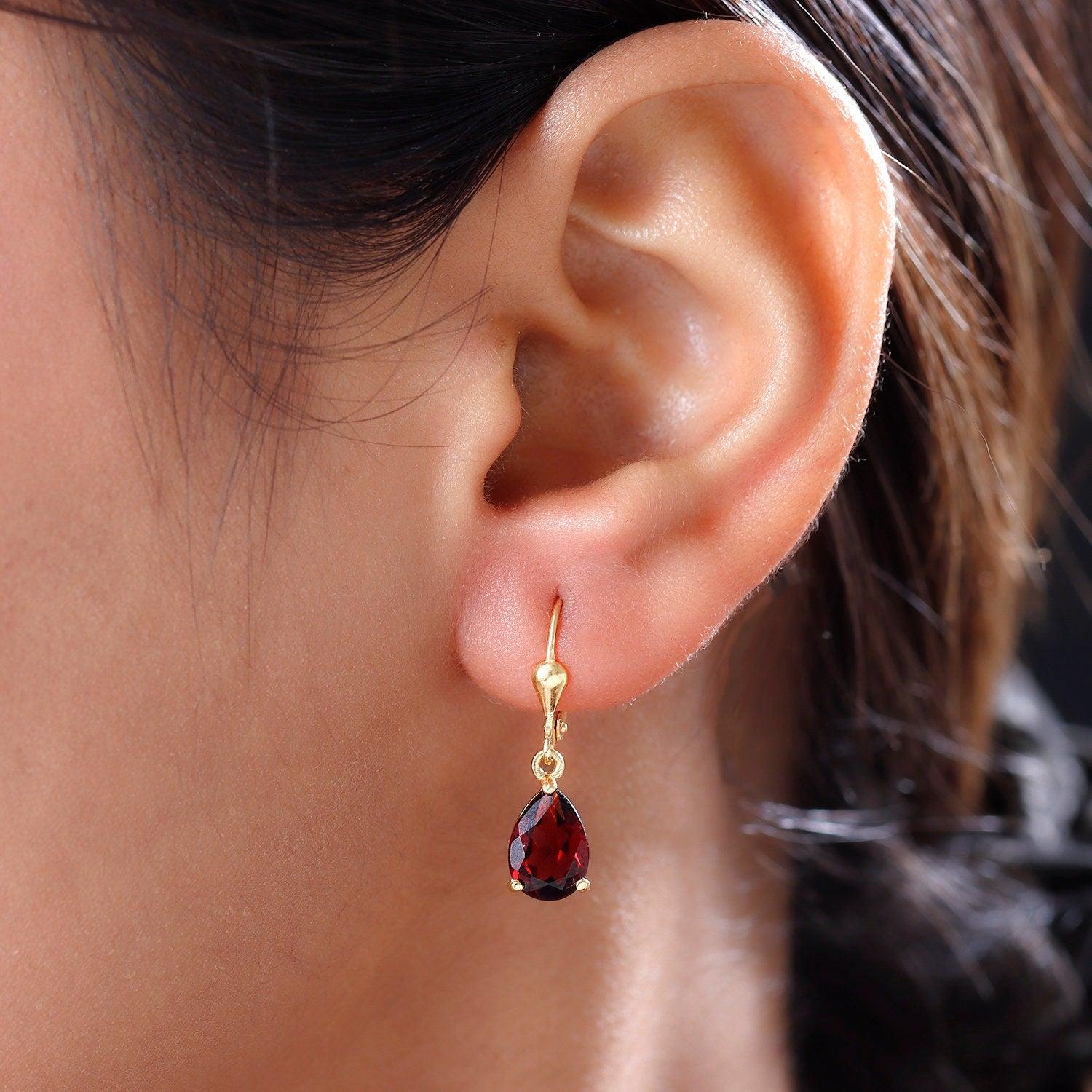 Red Garnet dangle earrings , January birthstone , 925 Sterling Silver , Garnet Lever back Earring, Teardrop Earrings by Inspiring Jewellery - Inspiring Jewellery