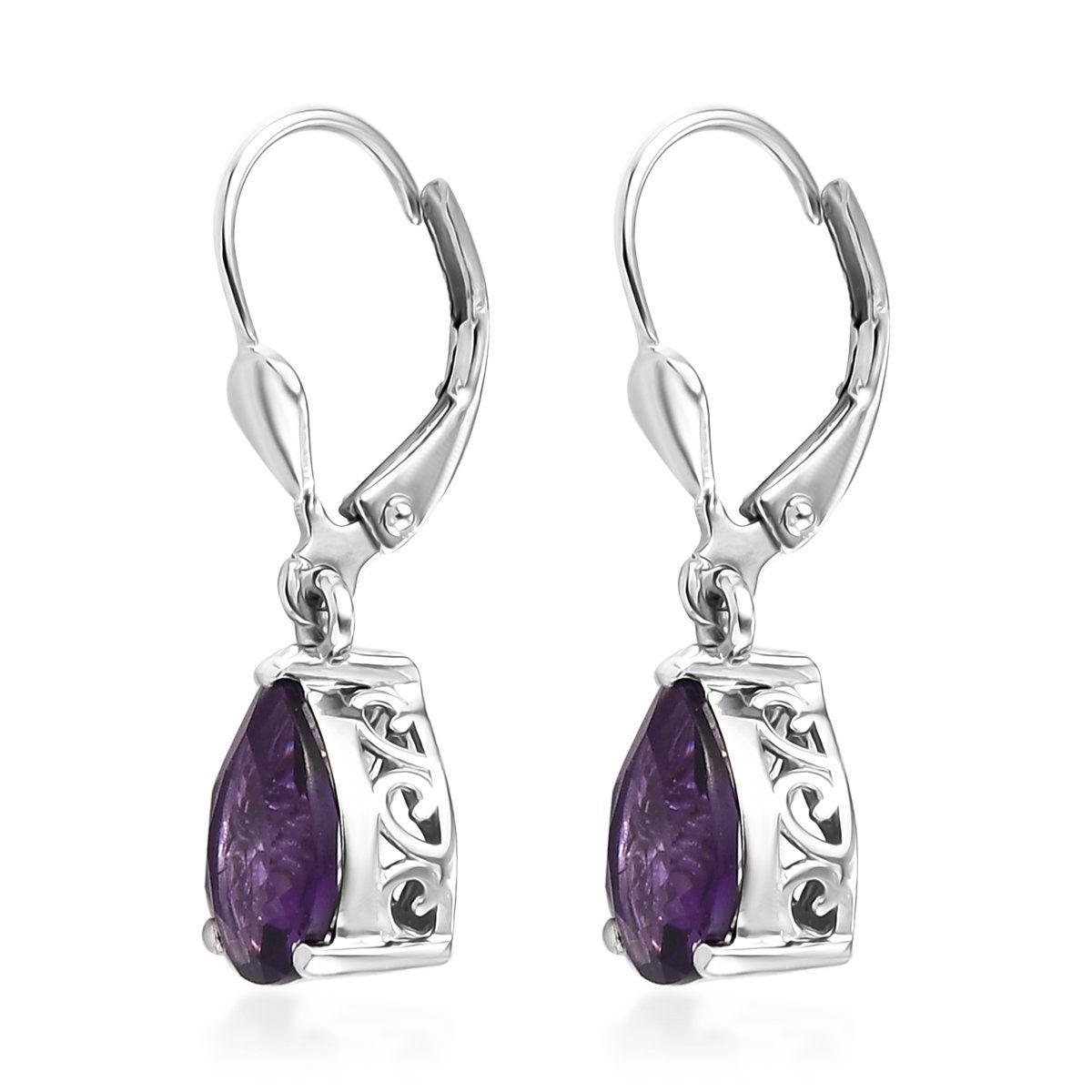 Amethyst dangle earrings , February birthstone , 925 Sterling Silver , Amethyst Lever back Earring, Teardrop Earrings by Inspiring Jewellery - Inspiring Jewellery