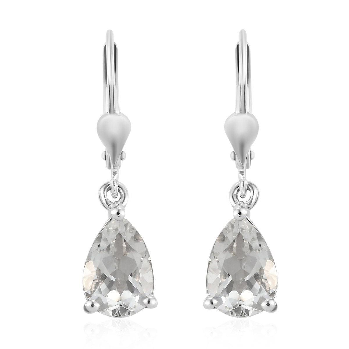 White Topaz dangle earrings , 925 Sterling Silver , April birthstone , Topaz Lever back Earring, Teardrop Earrings by Inspiring Jewellery - Inspiring Jewellery