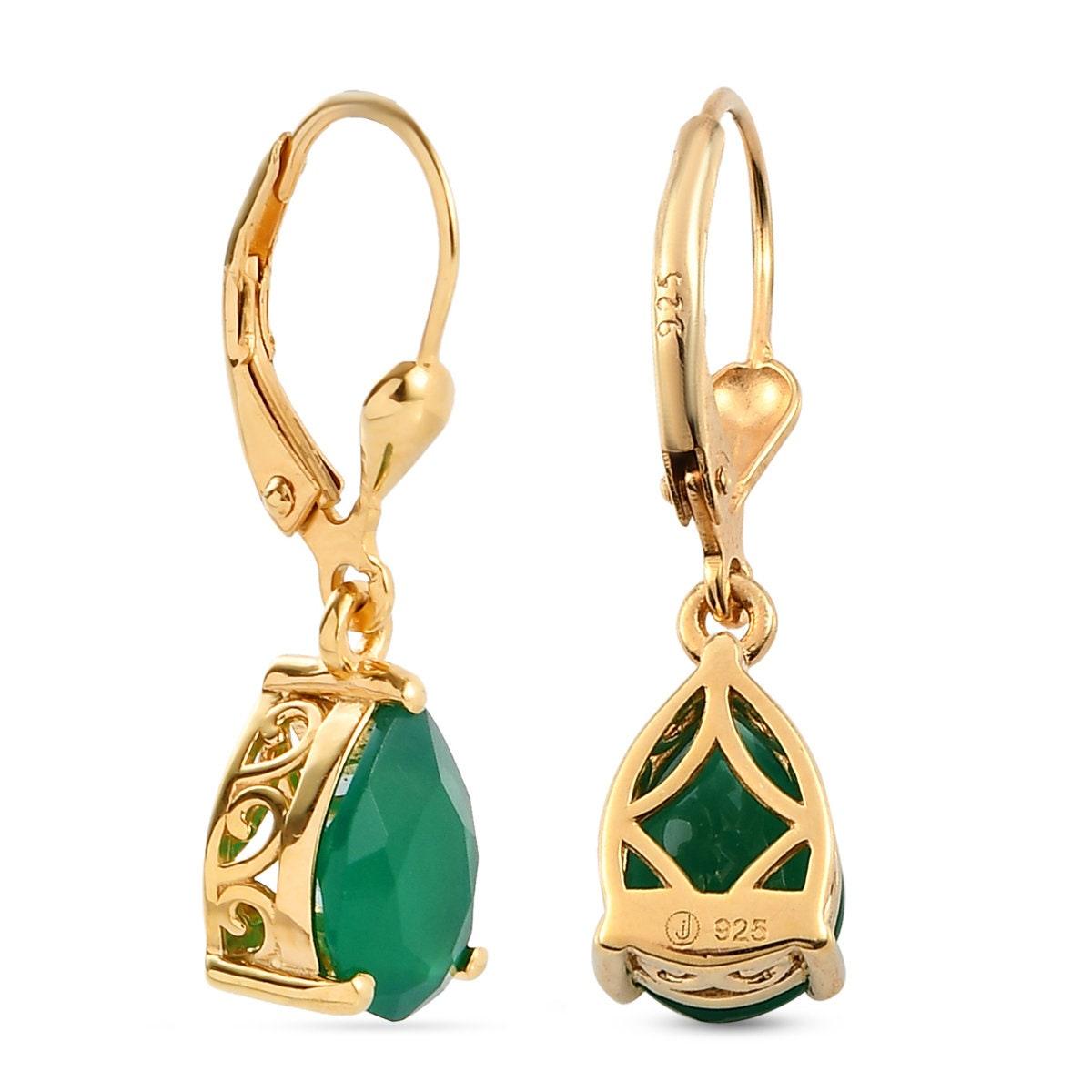 Green Onyx dangle earrings , 925 Sterling Silver , May birthstone , Green Onyx Lever back Earring, Teardrop Earrings by Inspiring Jewellery - Inspiring Jewellery