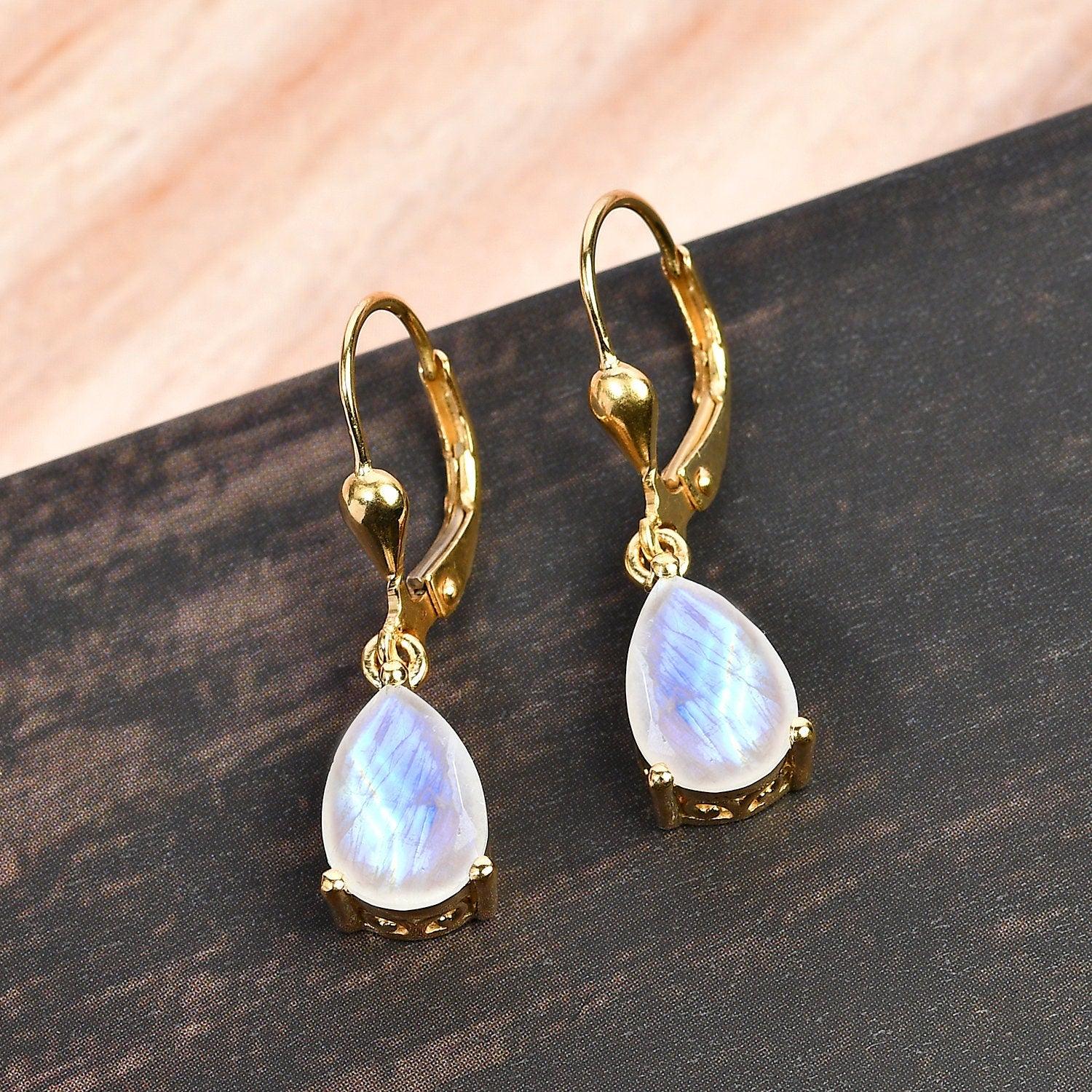 Rainbow Moonstone dangle earrings , 925 Sterling Silver , June birthstone , Rainbow Moonstone Lever back Earring, Teardrop Earrings , Gift - Inspiring Jewellery