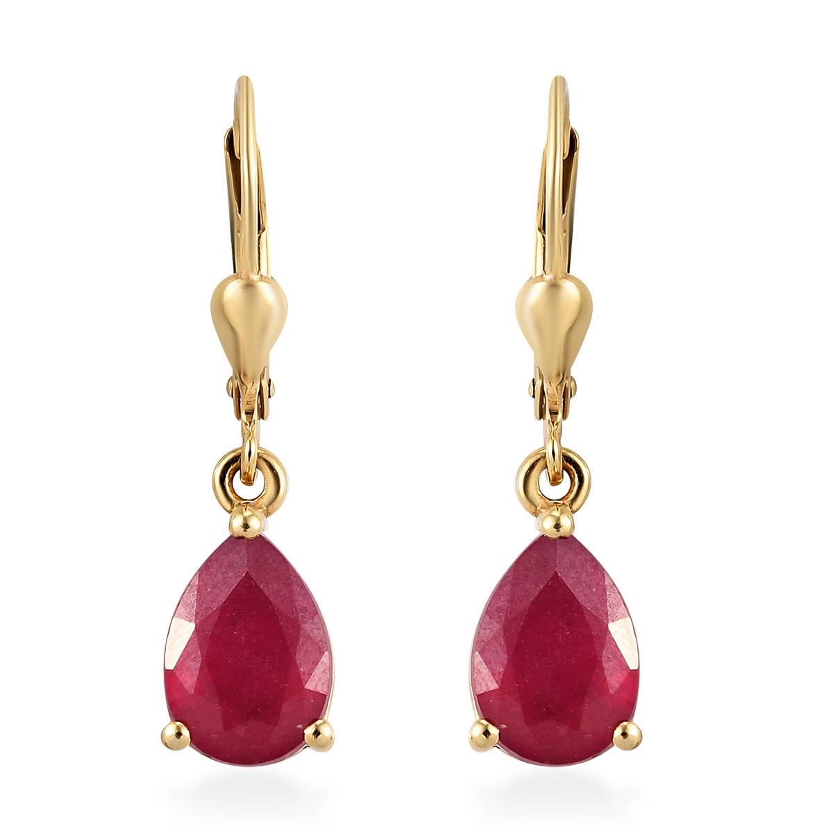 Ruby dangle earrings , 925 Sterling Silver , July birthstone , Ruby Lever back , Teardrop Earrings , Gift for her , July Birthday gift - Inspiring Jewellery