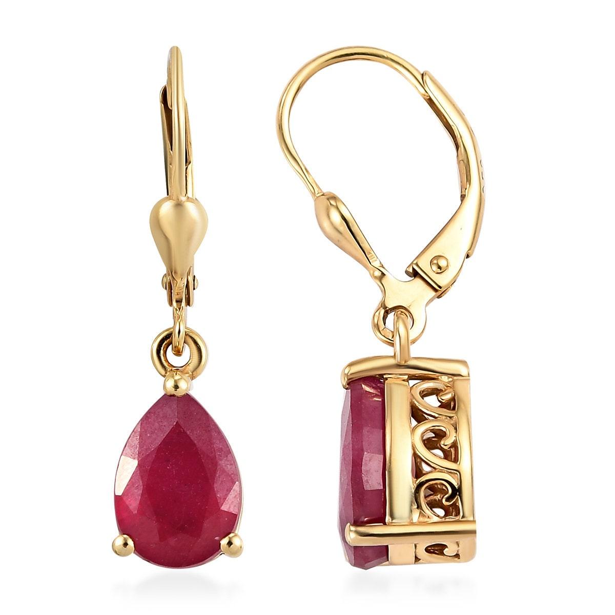 Ruby dangle earrings , 925 Sterling Silver , July birthstone , Ruby Lever back , Teardrop Earrings , Gift for her , July Birthday gift - Inspiring Jewellery