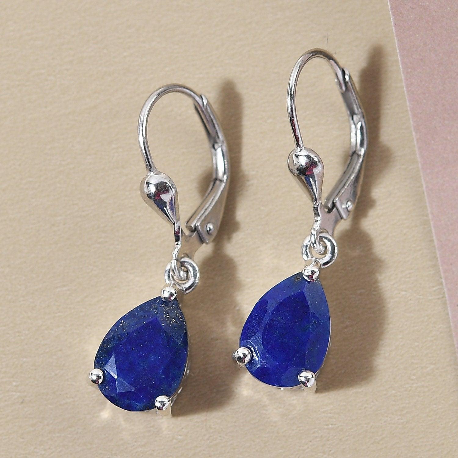 Lapis Lazuli dangle earrings , 925 Sterling Silver , Blue Gemstone , Lapis Lazuli Lever back Earring, Teardrop Earrings , Gift for her - Inspiring Jewellery