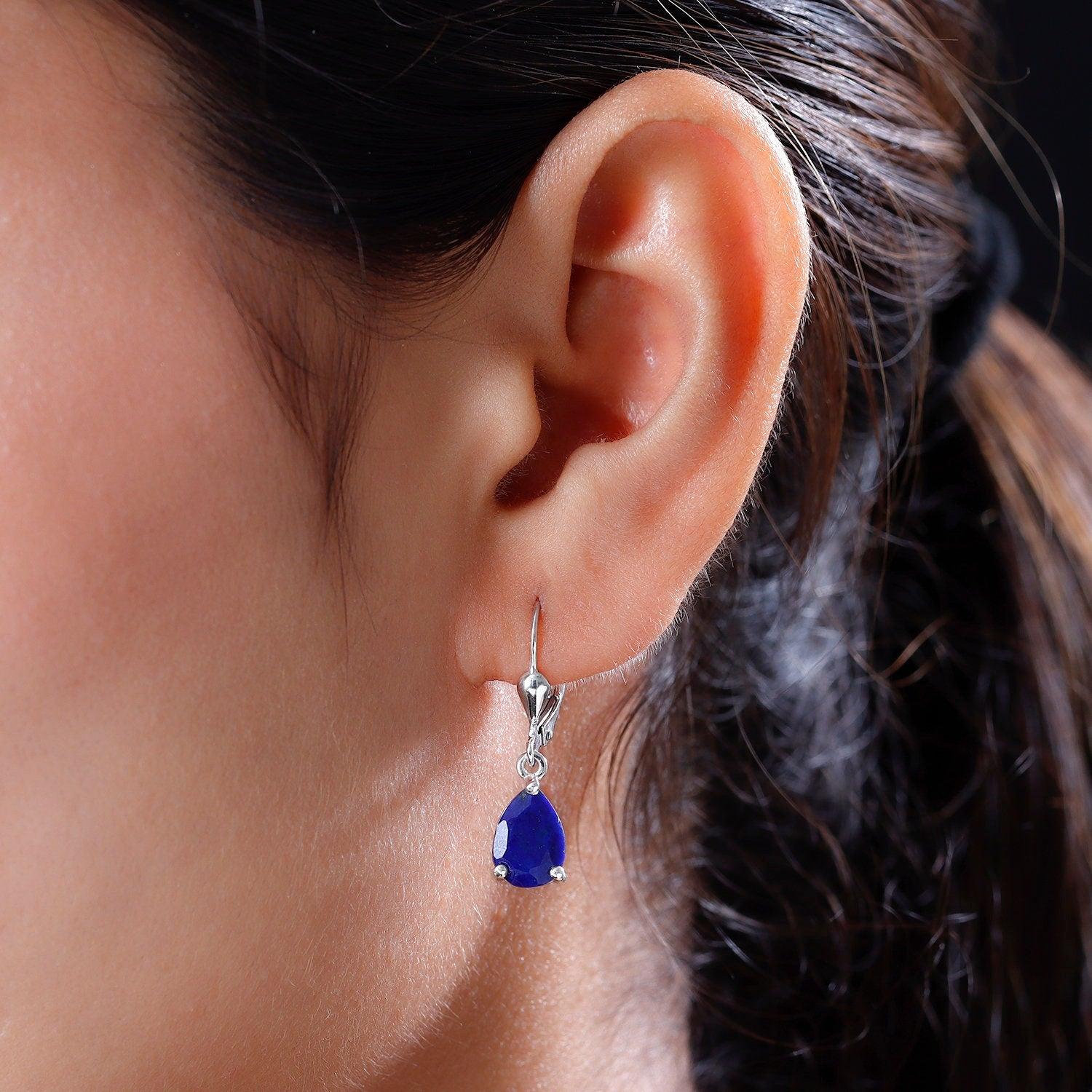 Lapis Lazuli dangle earrings , 925 Sterling Silver , Blue Gemstone , Lapis Lazuli Lever back Earring, Teardrop Earrings , Gift for her - Inspiring Jewellery