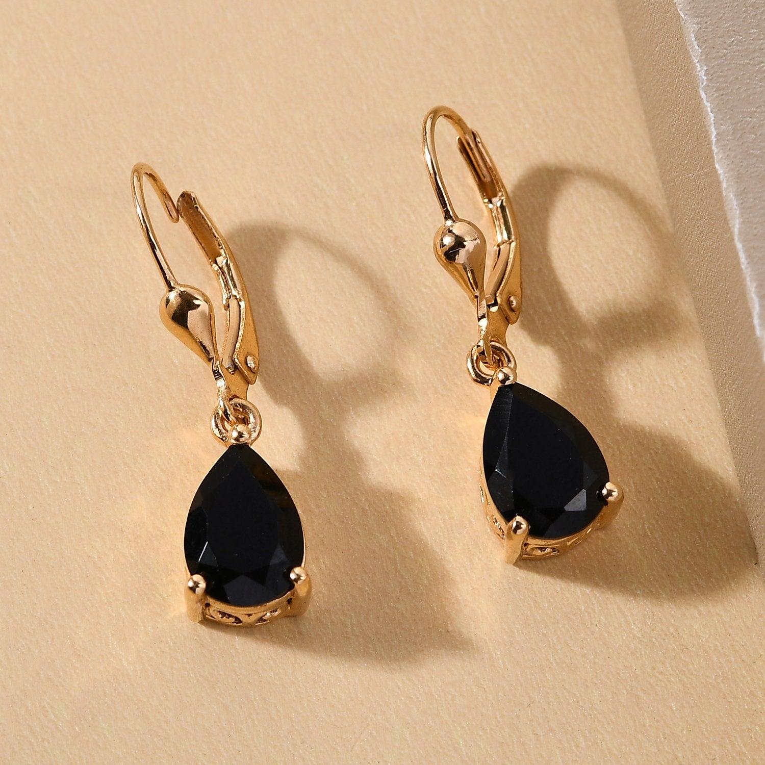 Black Tourmaline dangle earrings , 925 Sterling Silver , Black Gemstone , Tourmaline Lever back Earring, Teardrop Earrings , Gift for her - Inspiring Jewellery