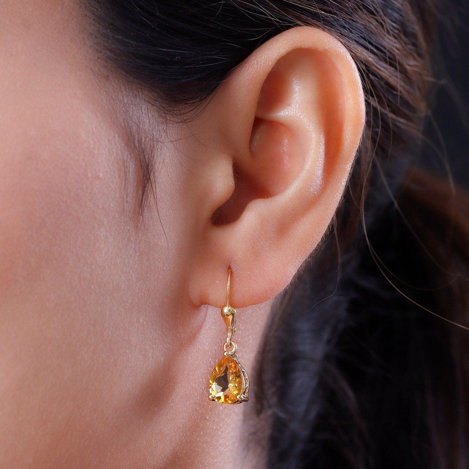 Citrine dangle earrings , 925 Sterling Silver , November Birthstone , Citrine Lever back Earring, Teardrop Earrings , Gift for her - Inspiring Jewellery