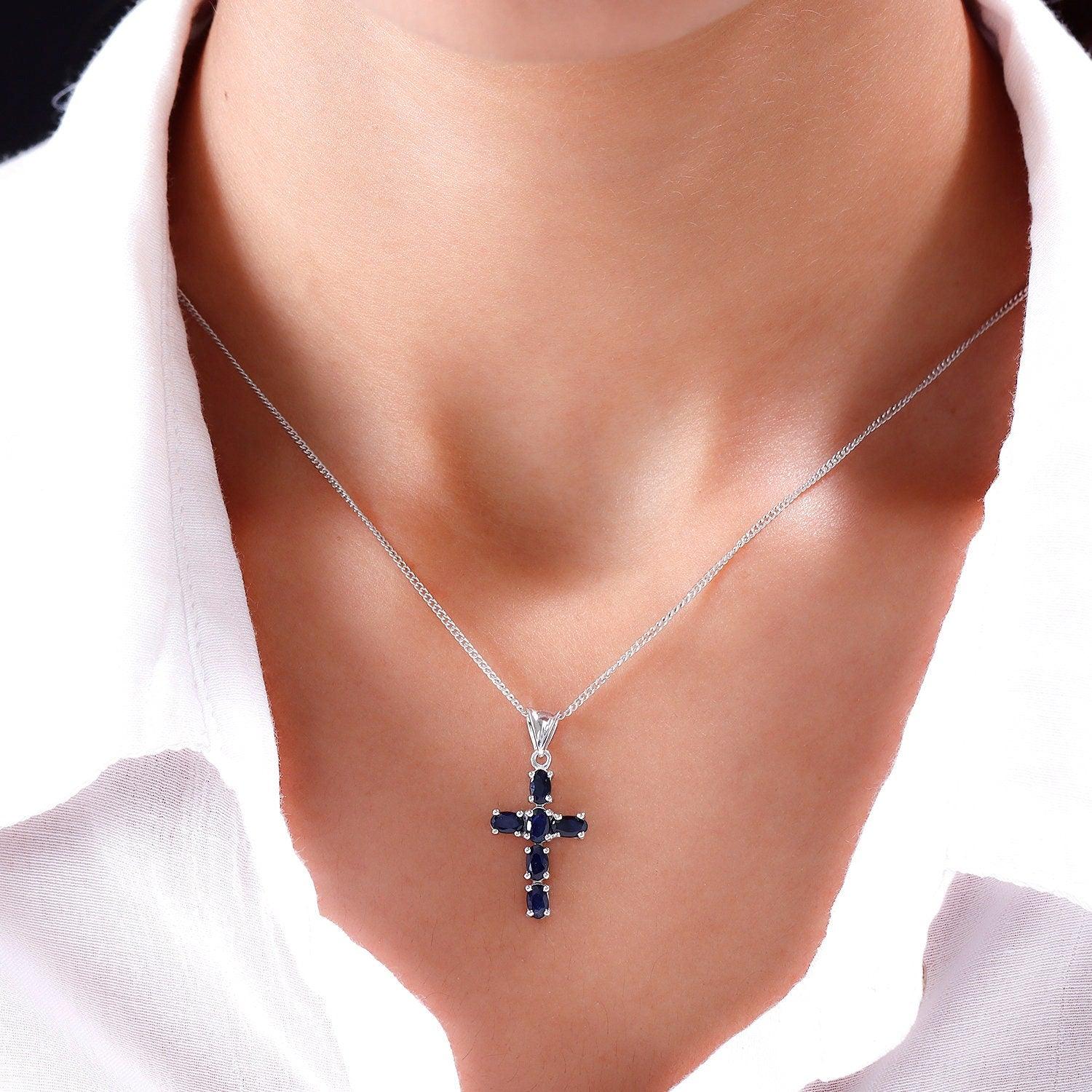 Cross Pendant Necklace , 925 Sterling Silver , Precious Gemstone Cross Necklace , Gold Cross , Religious necklace for girls, Gift for her - Inspiring Jewellery