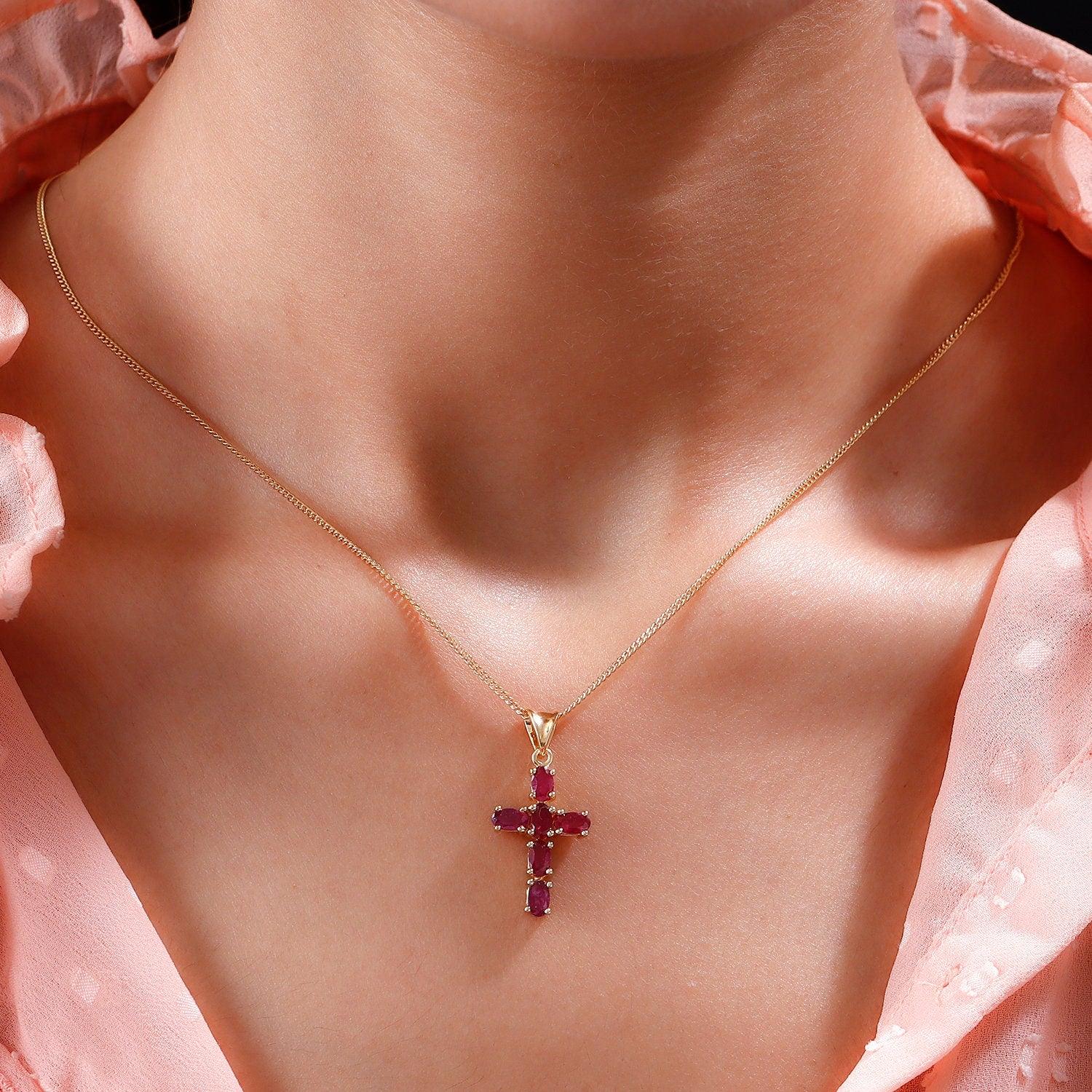 Cross Pendant Necklace , 925 Sterling Silver , Precious Gemstone Cross Necklace , Gold Cross , Religious necklace for girls, Gift for her - Inspiring Jewellery