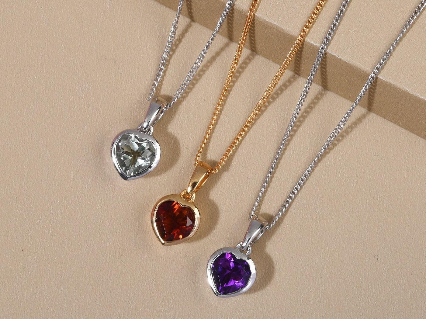 Heart Pendant Necklace , 925 Sterling Silver , Heart Gemstone Pendant , 8 mm Heart Pendant , Gift for her , Love Necklace, Love Pendant - Inspiring Jewellery