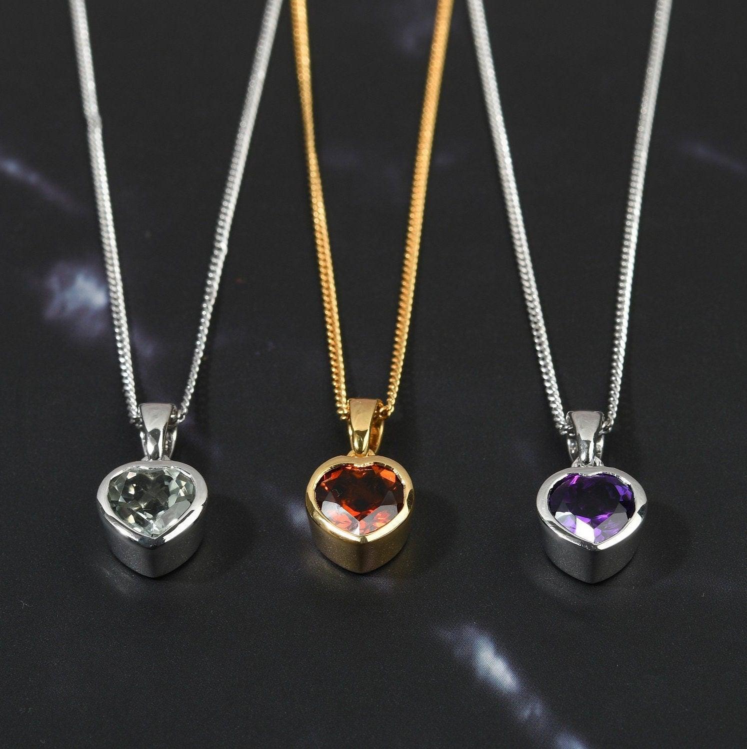 Heart Pendant Necklace , 925 Sterling Silver , Heart Gemstone Pendant , 8 mm Heart Pendant , Gift for her , Love Necklace, Love Pendant - Inspiring Jewellery