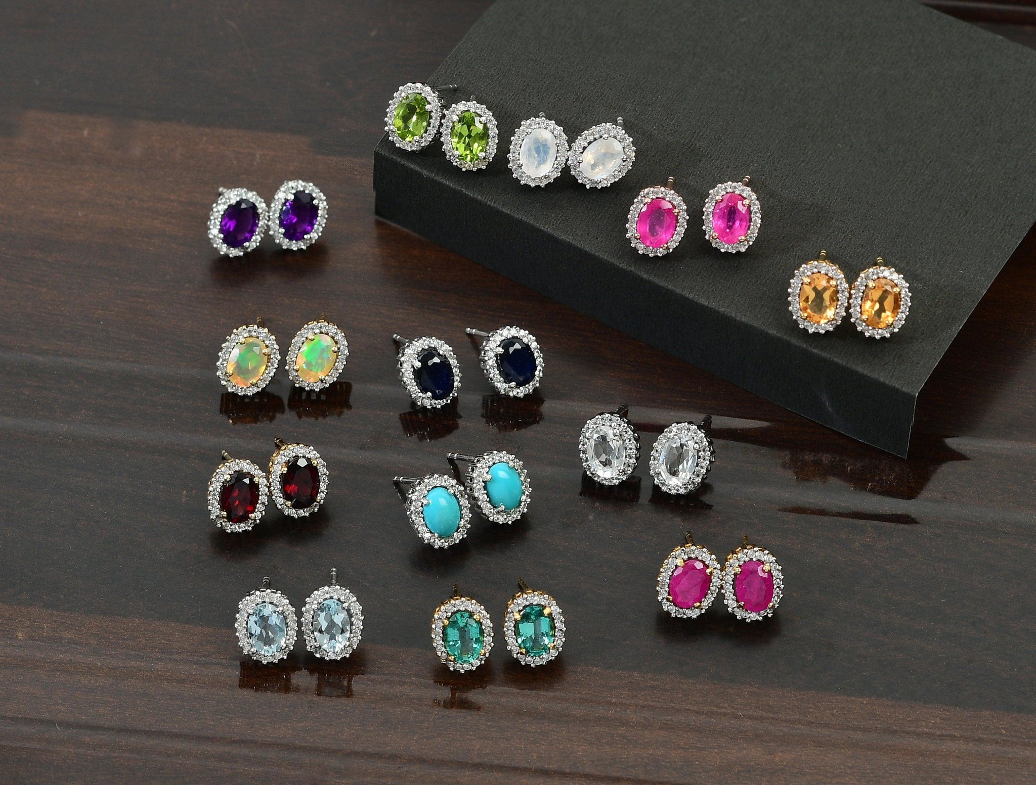Halo Bridal Studs, Red Garnet Studs, January birthstone earrings, 925 Silver Stud , Halo Stud Earring, Oval Studs, Classic Halo Earrings - Inspiring Jewellery