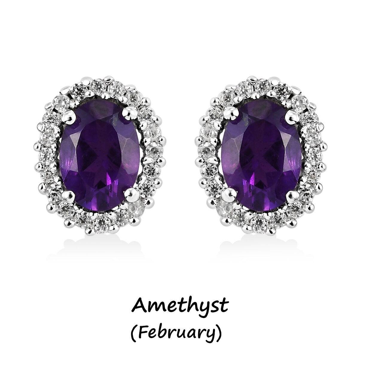 Halo Bridal Studs, Amethyst Studs, February birthstone earrings, 925 Silver Stud , Halo Stud Earring, Oval Studs, Classic Halo Earrings - Inspiring Jewellery
