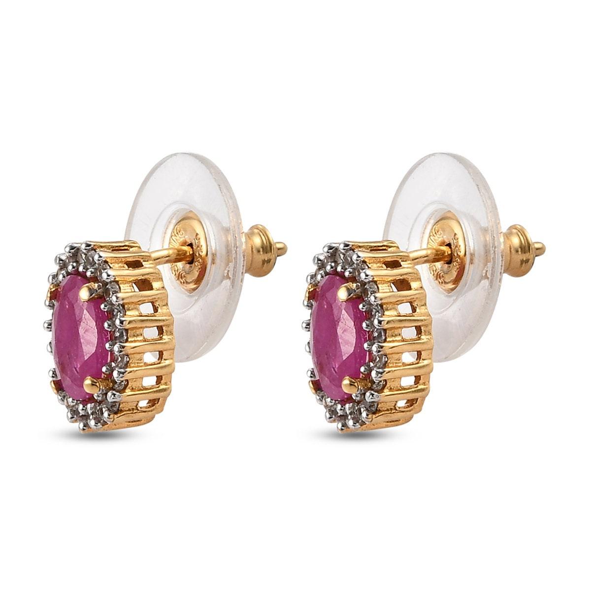 Ruby Studs, July birthstone earrings, 925 Silver Stud , Halo Stud Earring, Oval Studs, Halo Earrings , Halo Bridal Studs - Inspiring Jewellery