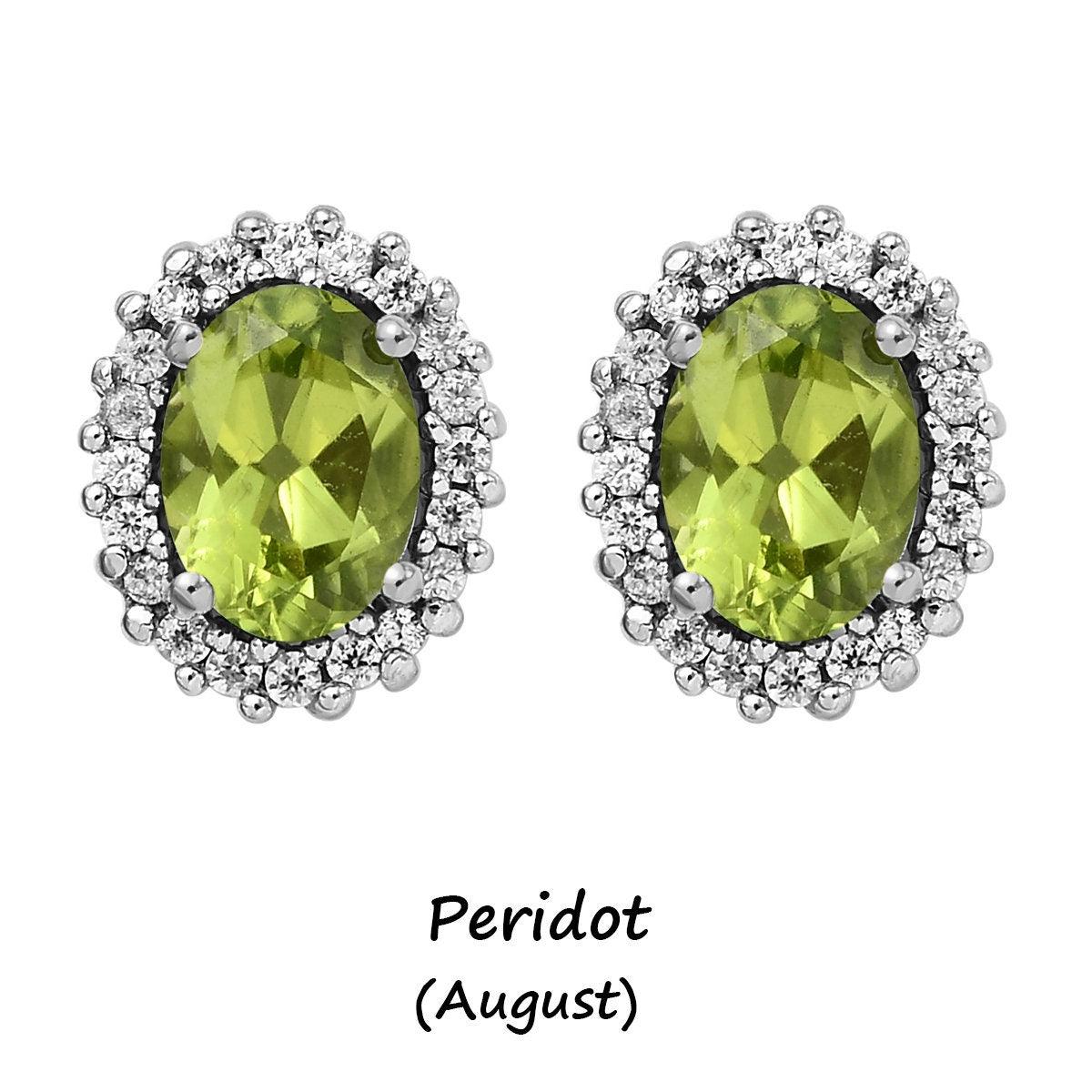 Peridot Studs, August birthstone earrings, 925 Silver Stud , Halo Stud Earring, Oval Studs, Halo Earrings , Halo Bridal Studs - Inspiring Jewellery