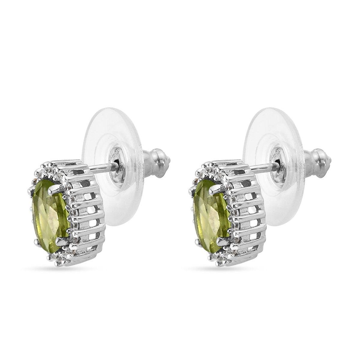 Peridot Studs, August birthstone earrings, 925 Silver Stud , Halo Stud Earring, Oval Studs, Halo Earrings , Halo Bridal Studs - Inspiring Jewellery