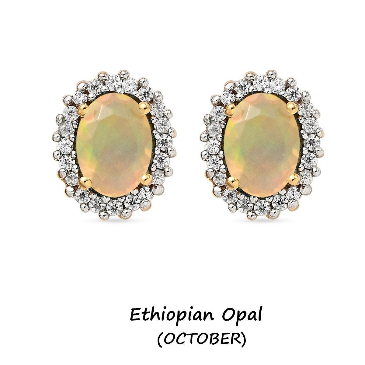 Ethiopian Opal Studs, October birthstone earrings, 925 Silver Stud , Halo Stud Earring, Oval Studs, Halo Earrings , Halo Bridal Studs - Inspiring Jewellery
