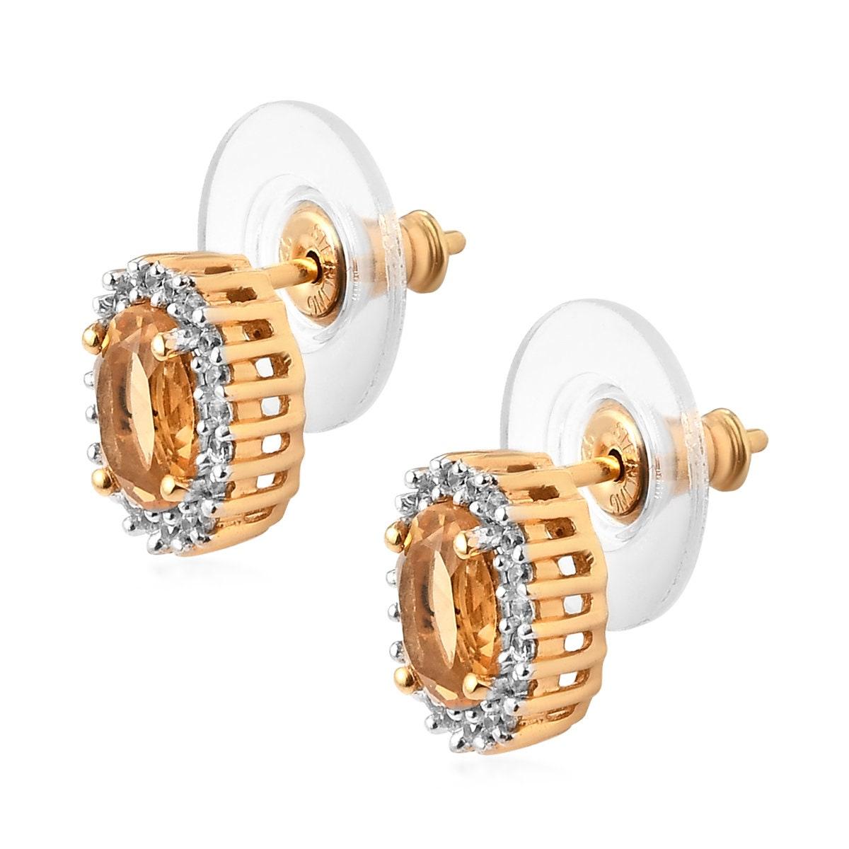 Halo Bridal Studs, Citrine Studs, November birthstone earrings, 925 Silver Stud , Halo Stud Earring, Oval Studs, Classic Halo Earrings - Inspiring Jewellery