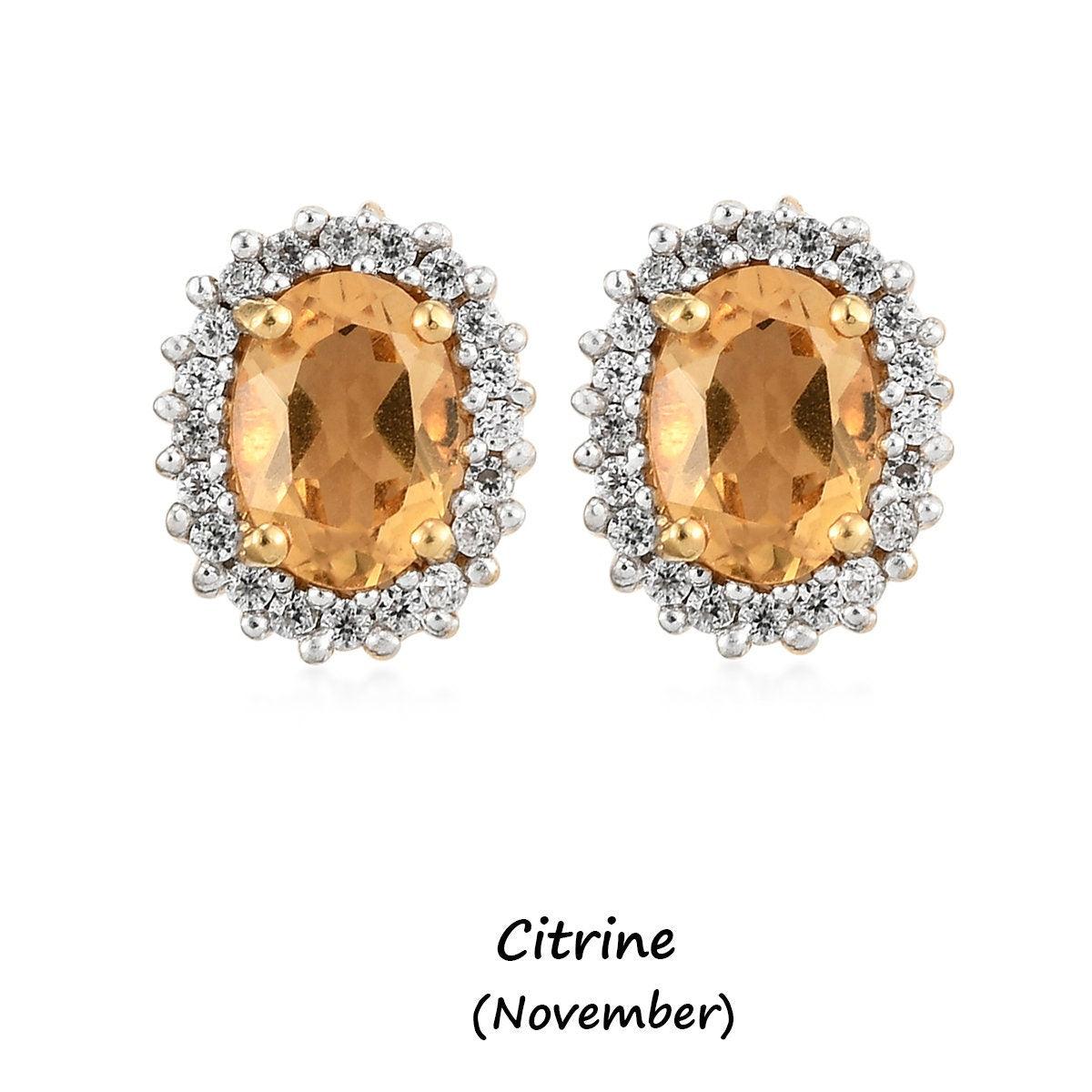 Halo Bridal Studs, Citrine Studs, November birthstone earrings, 925 Silver Stud , Halo Stud Earring, Oval Studs, Classic Halo Earrings - Inspiring Jewellery