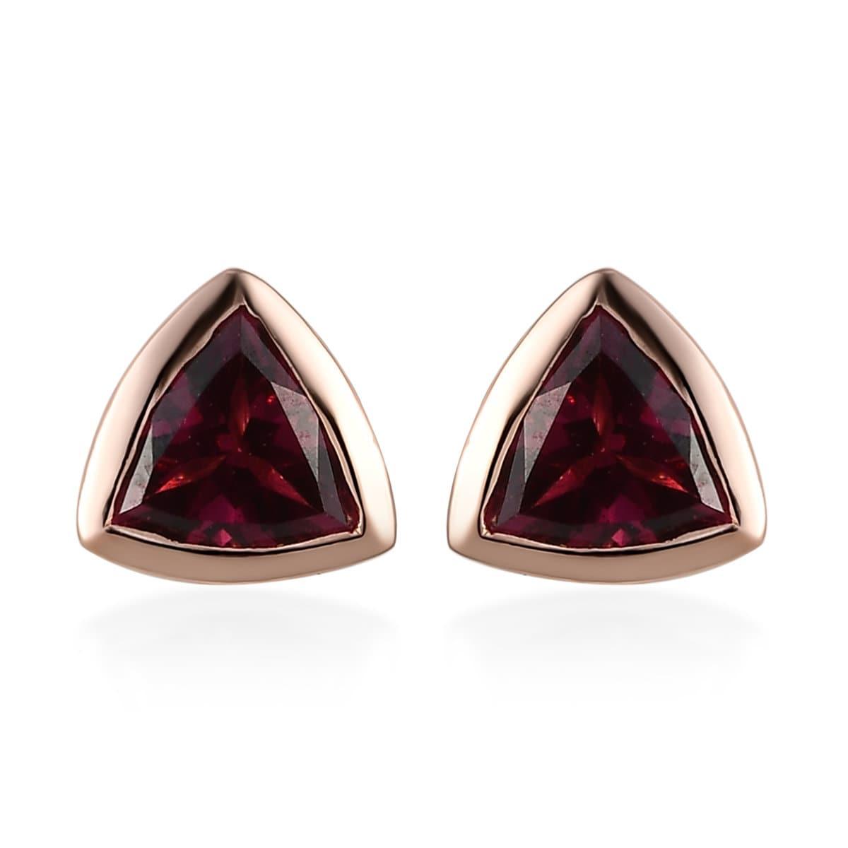 Rhodolite Garnet Studs, Trillion Gemstone earrings , 925 Sterling Silver Stud , Rose Gold , January Birthstone By Inspiring Jewellery - Inspiring Jewellery