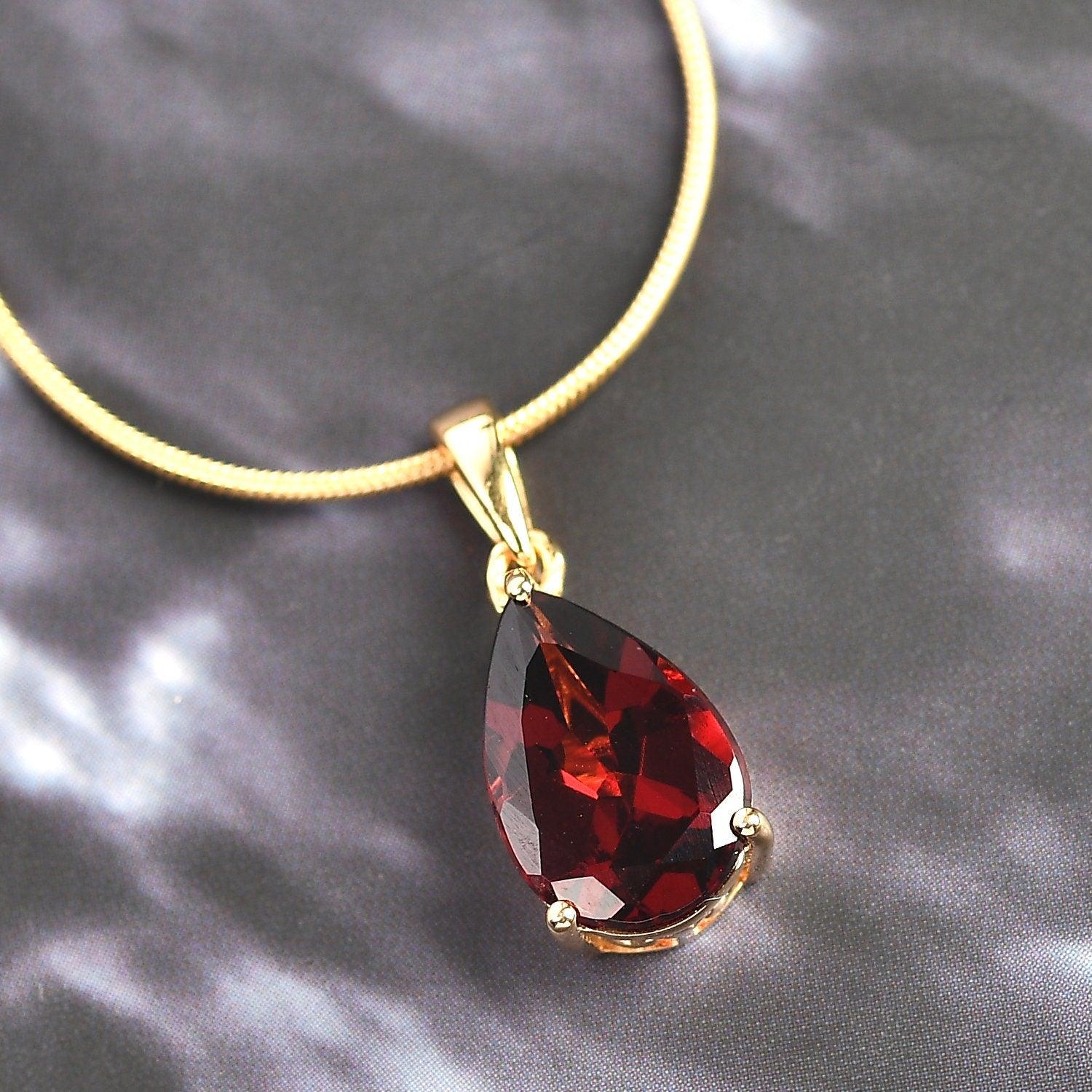 Red Garnet Pendant Necklace, Garnet Teardrop Pendant, January Birthstone Necklace, 925 Sterling Silver, Garnet Gold Necklace, Gift - Inspiring Jewellery