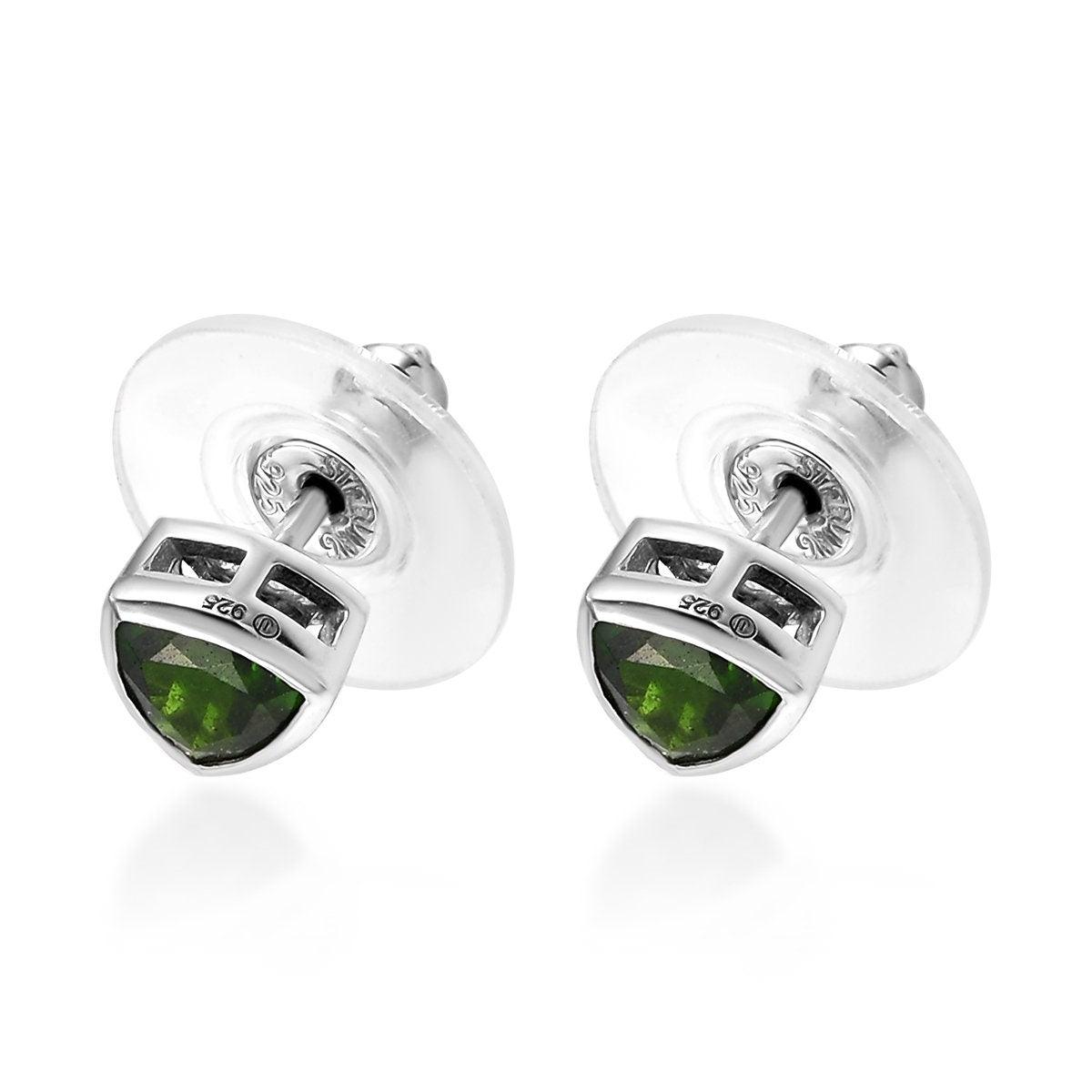 Chrome Diopside , Trillion exotic Gemstone earrings , 925 Sterling Silver Stud , Platinum , Green Gemstone Inspiring Jewellery - Inspiring Jewellery