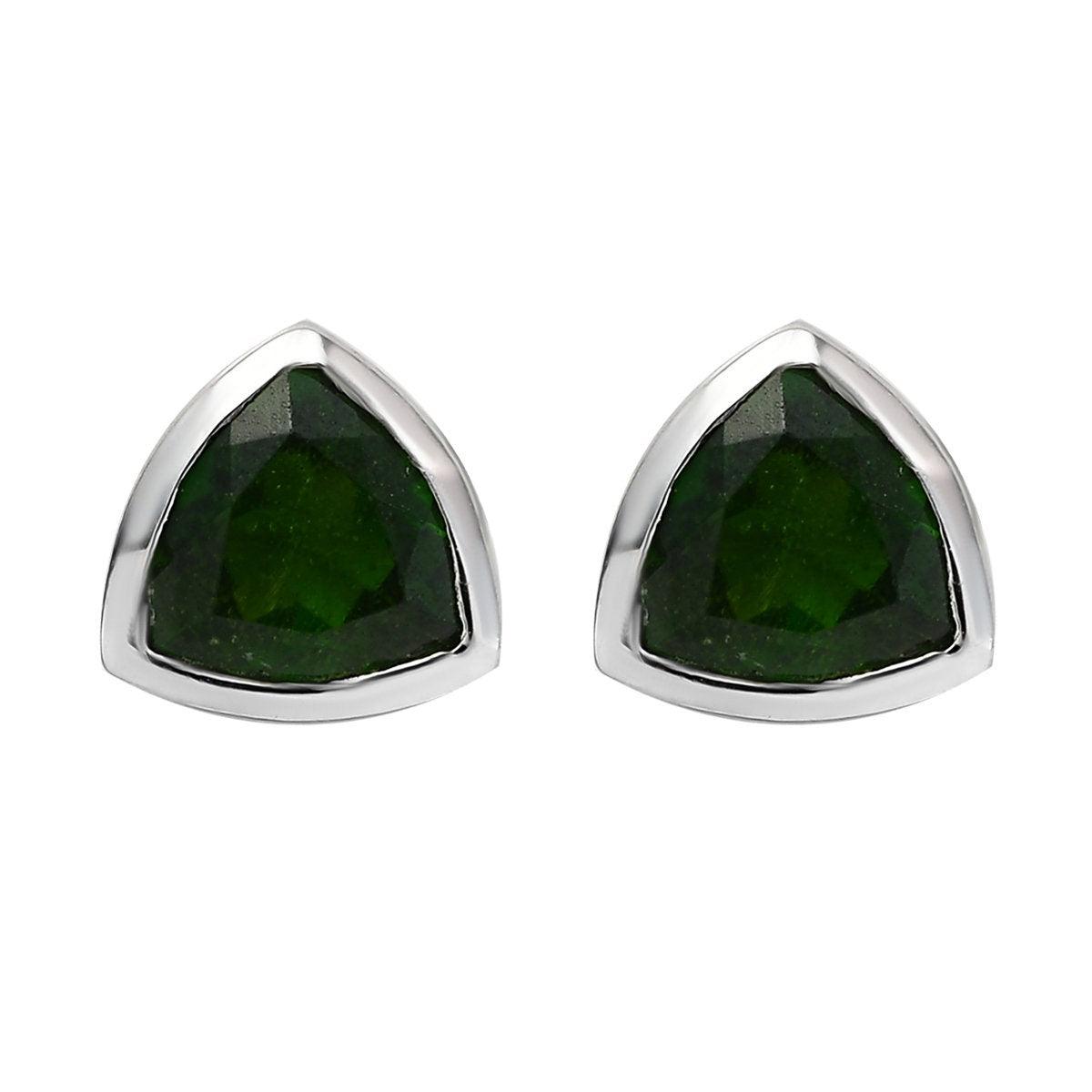 Chrome Diopside , Trillion exotic Gemstone earrings , 925 Sterling Silver Stud , Platinum , Green Gemstone Inspiring Jewellery - Inspiring Jewellery