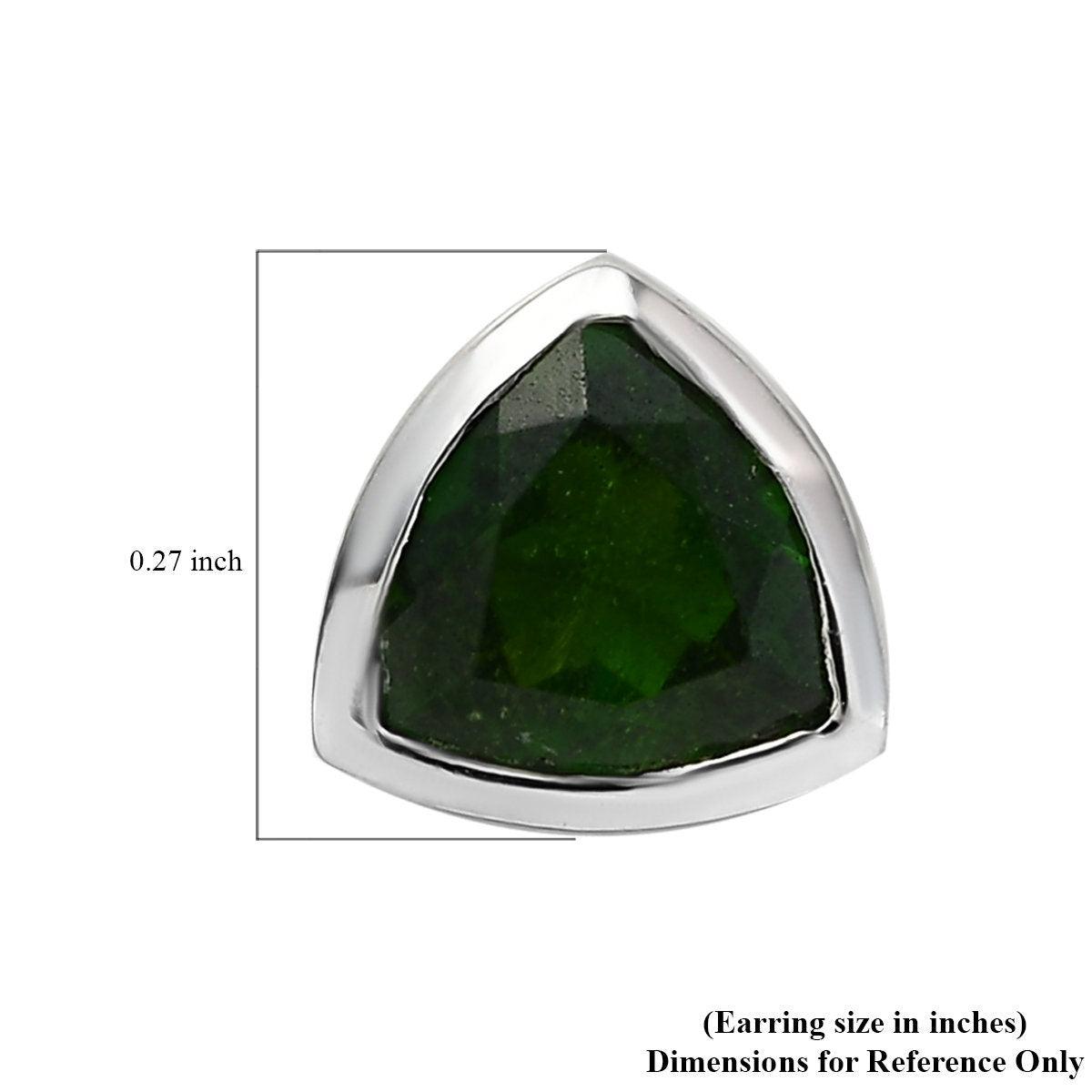 Chrome Diopside , Trillion exotic Gemstone earrings , 925 Sterling Silver Stud , Platinum , Green Gemstone Inspiring Jewellery - Inspiring Jewellery