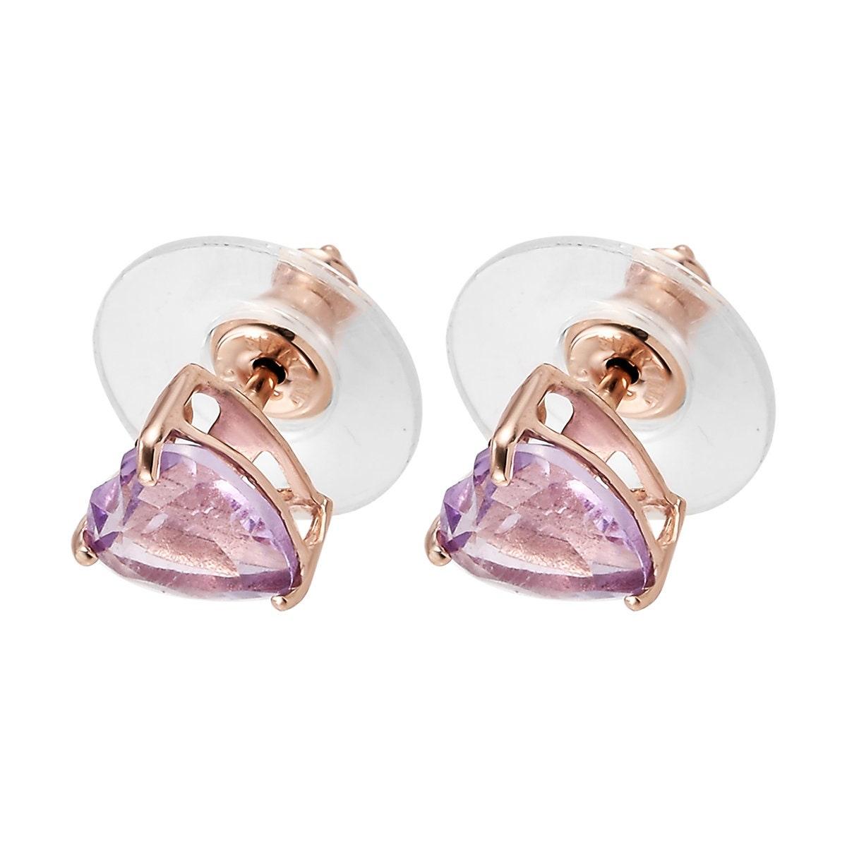 Pink Amethyst Heart Gemstone earrings , 925 Sterling Silver Stud , Rose Gold , Pink Gemstone Heart Studs by Inspiring Jewellery - Inspiring Jewellery