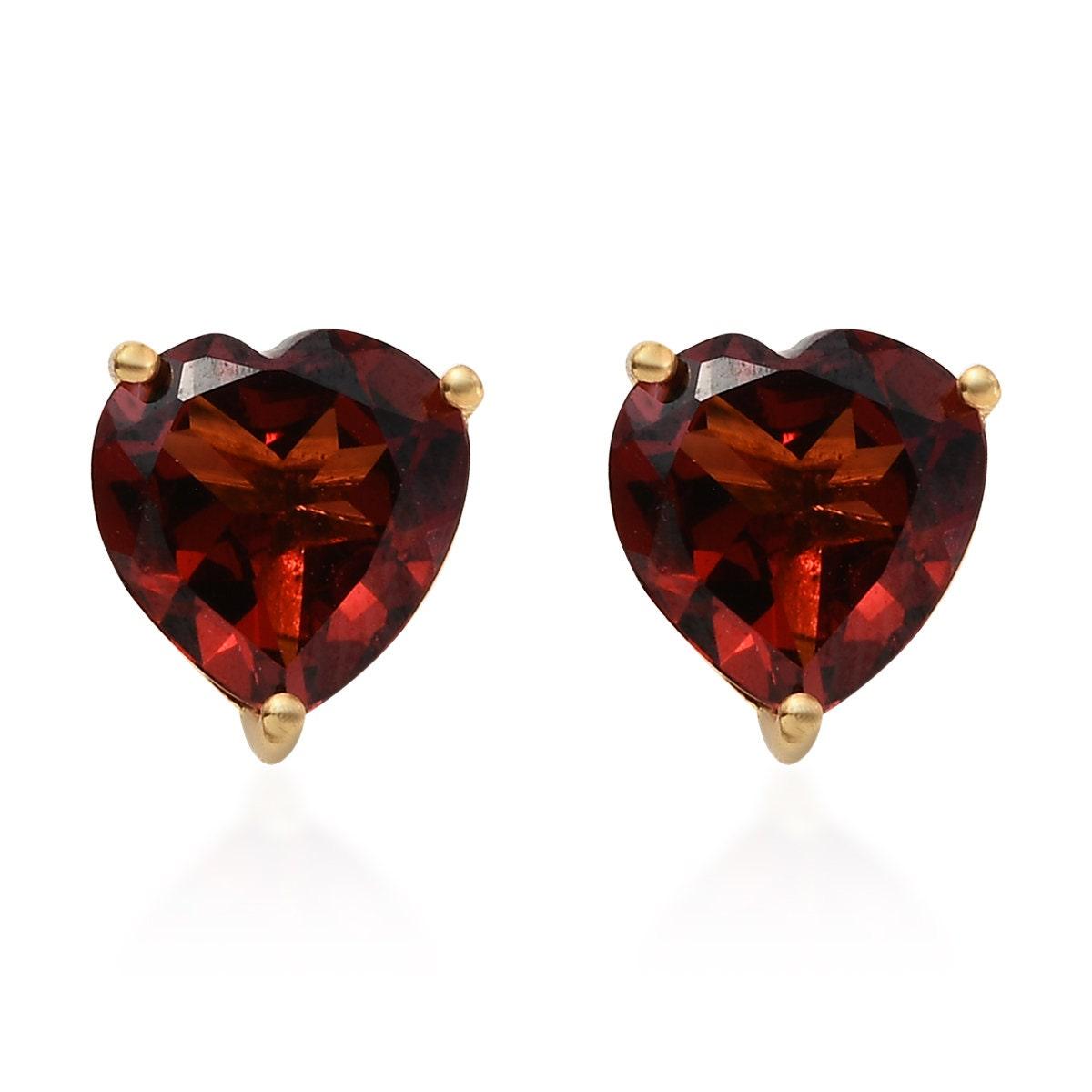 Red Garnet Heart Gemstone earrings , 925 Sterling Silver Stud , Yellow Gold , Red Gemstone Heart Studs by Inspiring Jewellery - Inspiring Jewellery