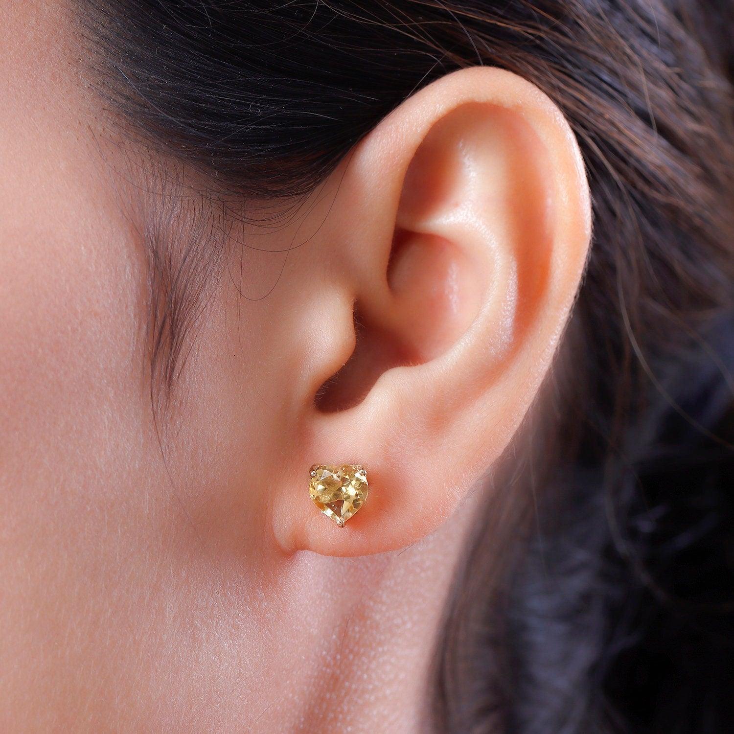 Citrine Heart Gemstone earrings , 925 Sterling Silver Stud , Yellow Gold , Yellow Gemstone Heart Studs by Inspiring Jewellery - Inspiring Jewellery
