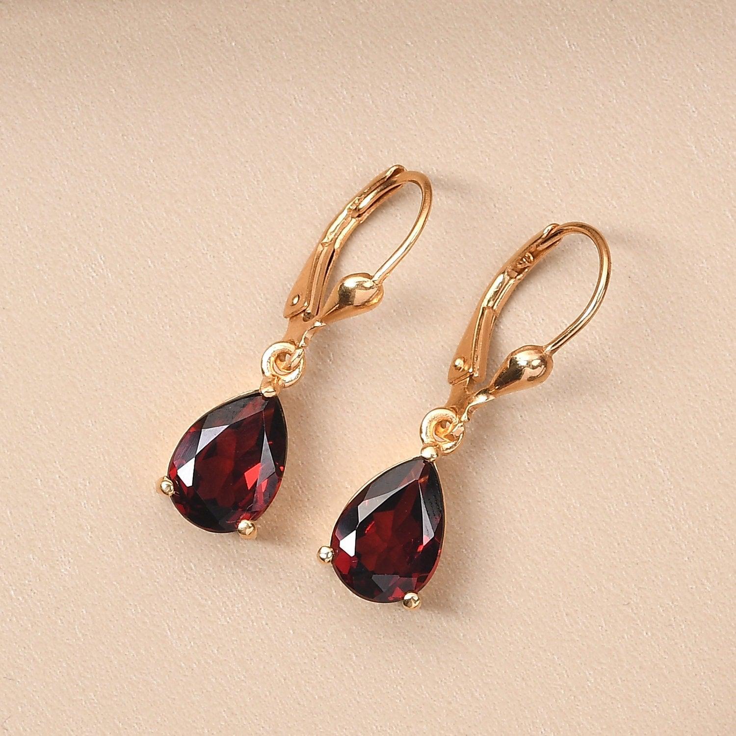 Red Garnet dangle earrings , January birthstone , 925 Sterling Silver , Garnet Lever back Earring, Teardrop Earrings by Inspiring Jewellery - Inspiring Jewellery