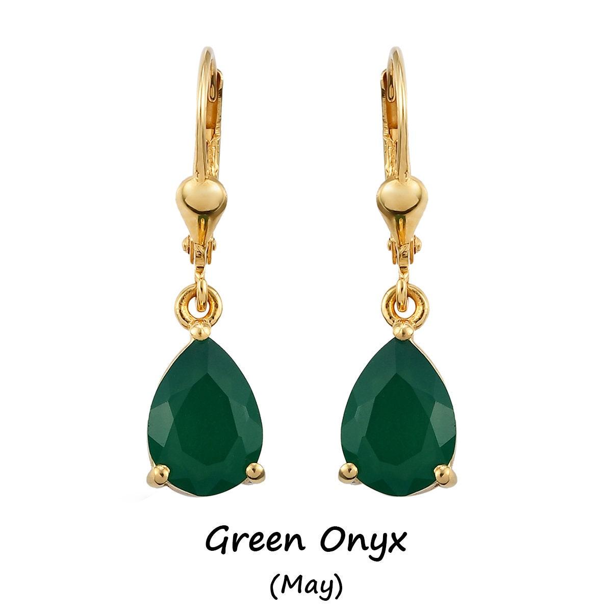 Green Onyx dangle earrings , 925 Sterling Silver , May birthstone , Green Onyx Lever back Earring, Teardrop Earrings by Inspiring Jewellery - Inspiring Jewellery