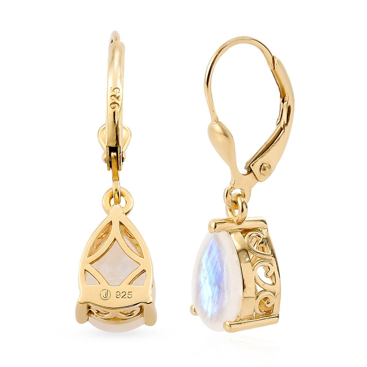 Rainbow Moonstone dangle earrings , 925 Sterling Silver , June birthstone , Rainbow Moonstone Lever back Earring, Teardrop Earrings , Gift - Inspiring Jewellery